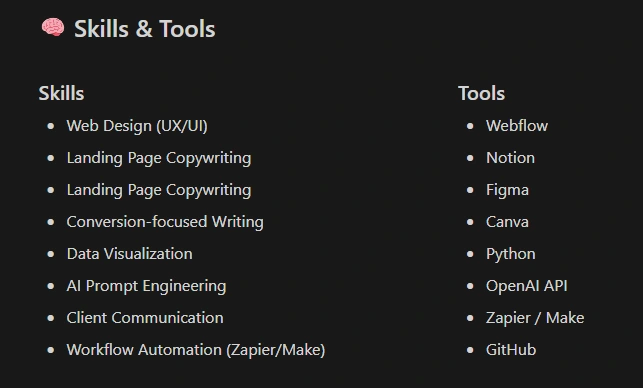 Skills and Tools Section