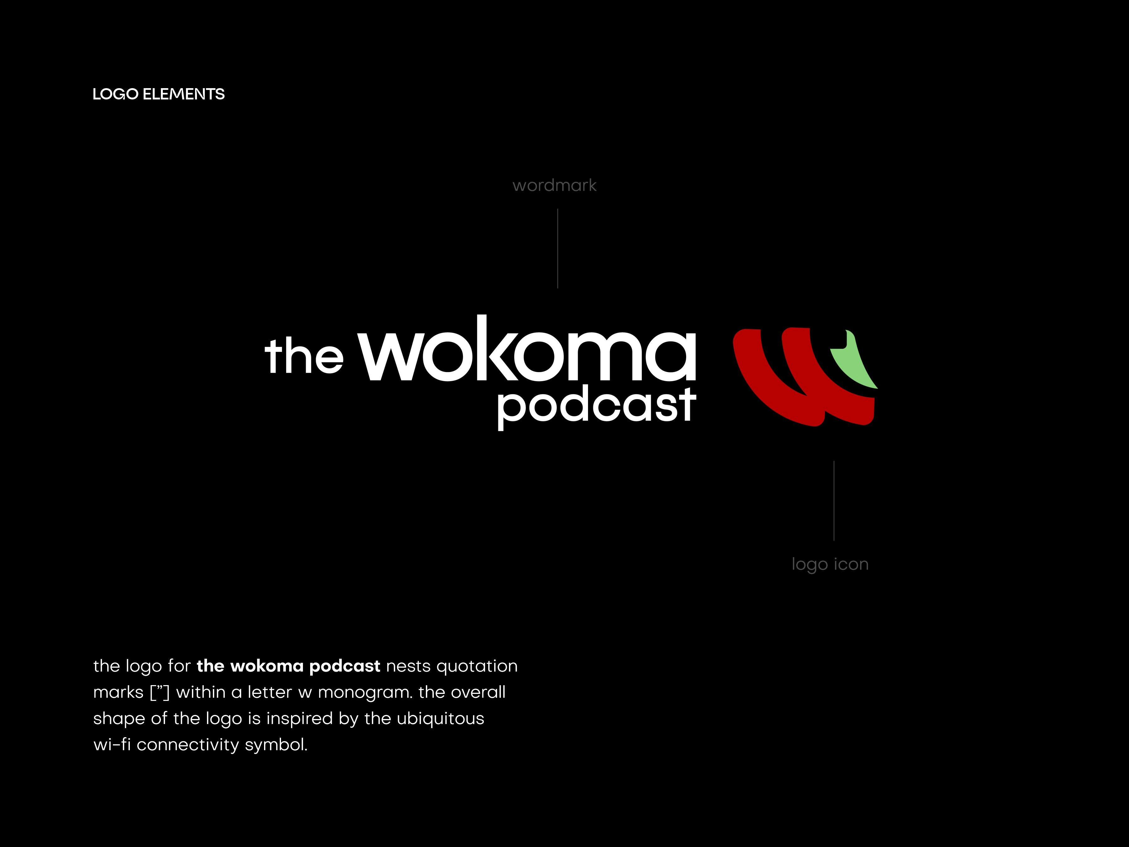 The Logo for The Wokoma Podcast Started off as a letter W Monogram. Then it grew to express more about the brand. 
