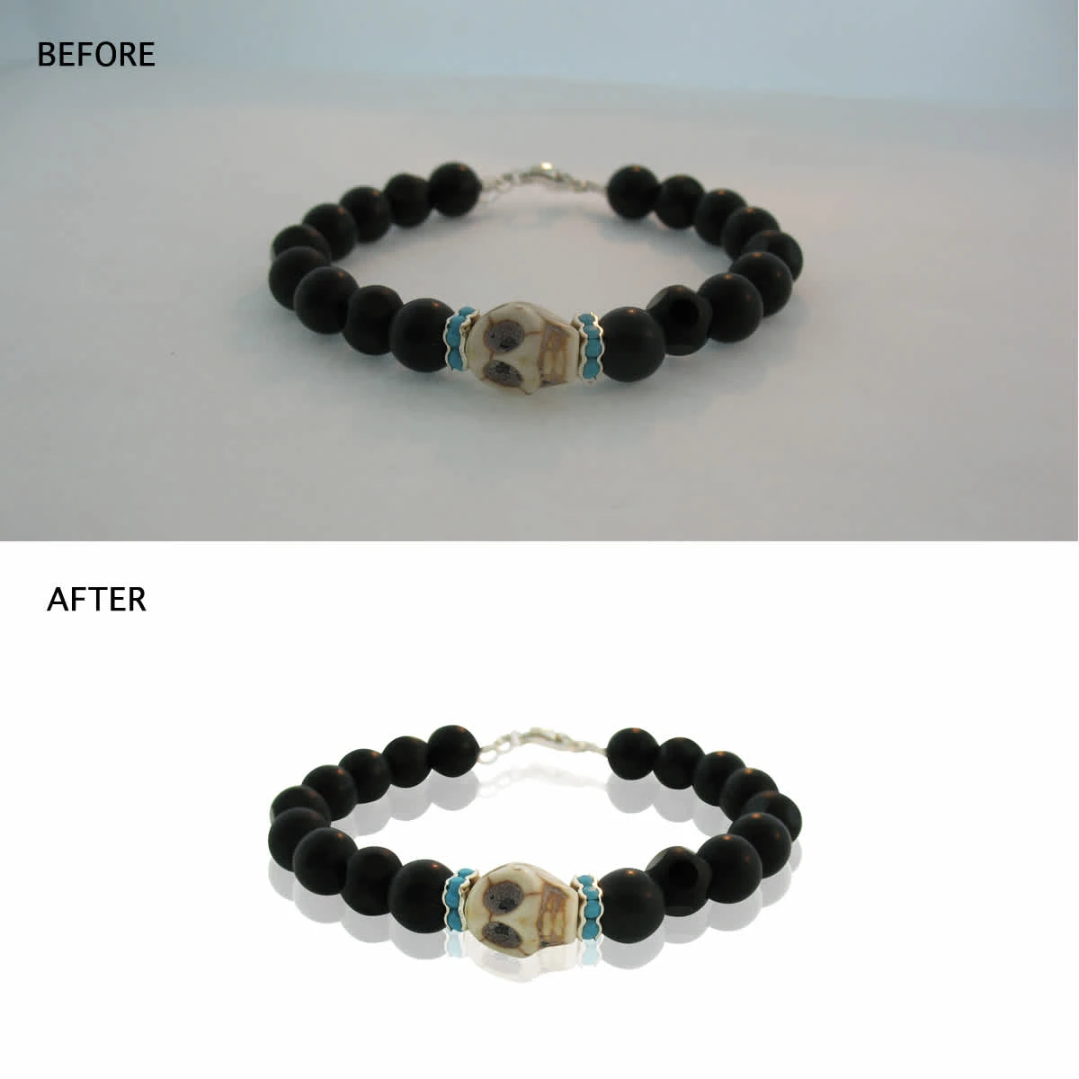 Background had to be removed and artificial reflection applied. Work performed in Photoshop.