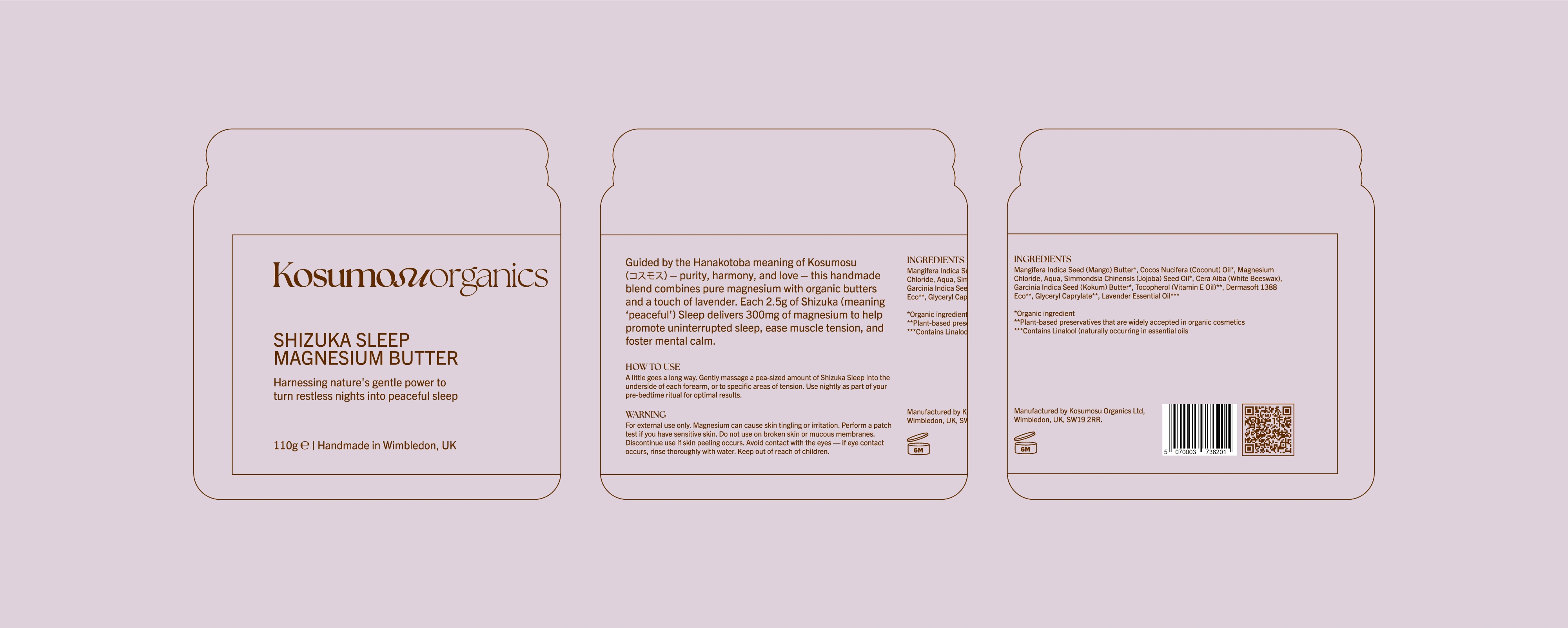 This label features a clean, structured layout designed to guide the reader through product details with ease. The typographic system combines a custom serif logotype with modern sans serif text, creating a refined balance between elegance and clarity. Varying font weights and sizes establish a clear information hierarchy, enhancing both readability and visual flow across the front and back of the label.
