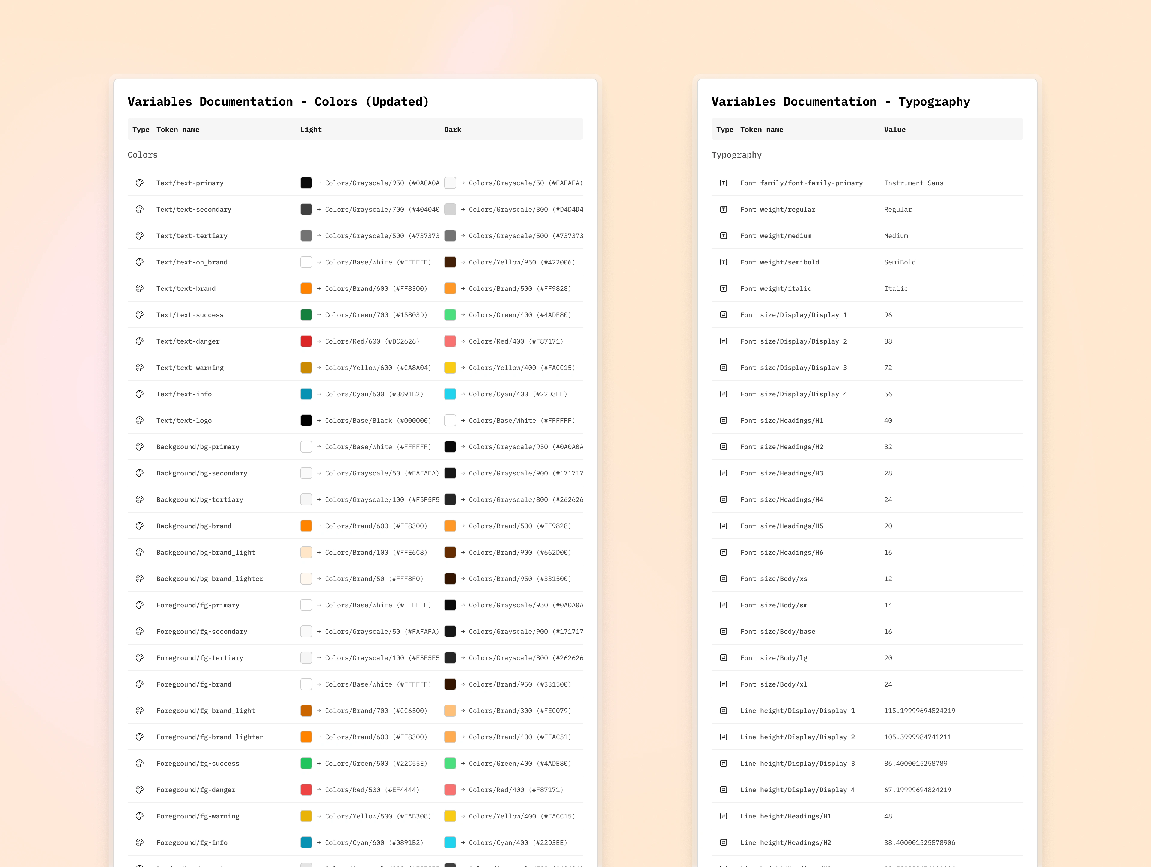 Figma variables — colors & typography