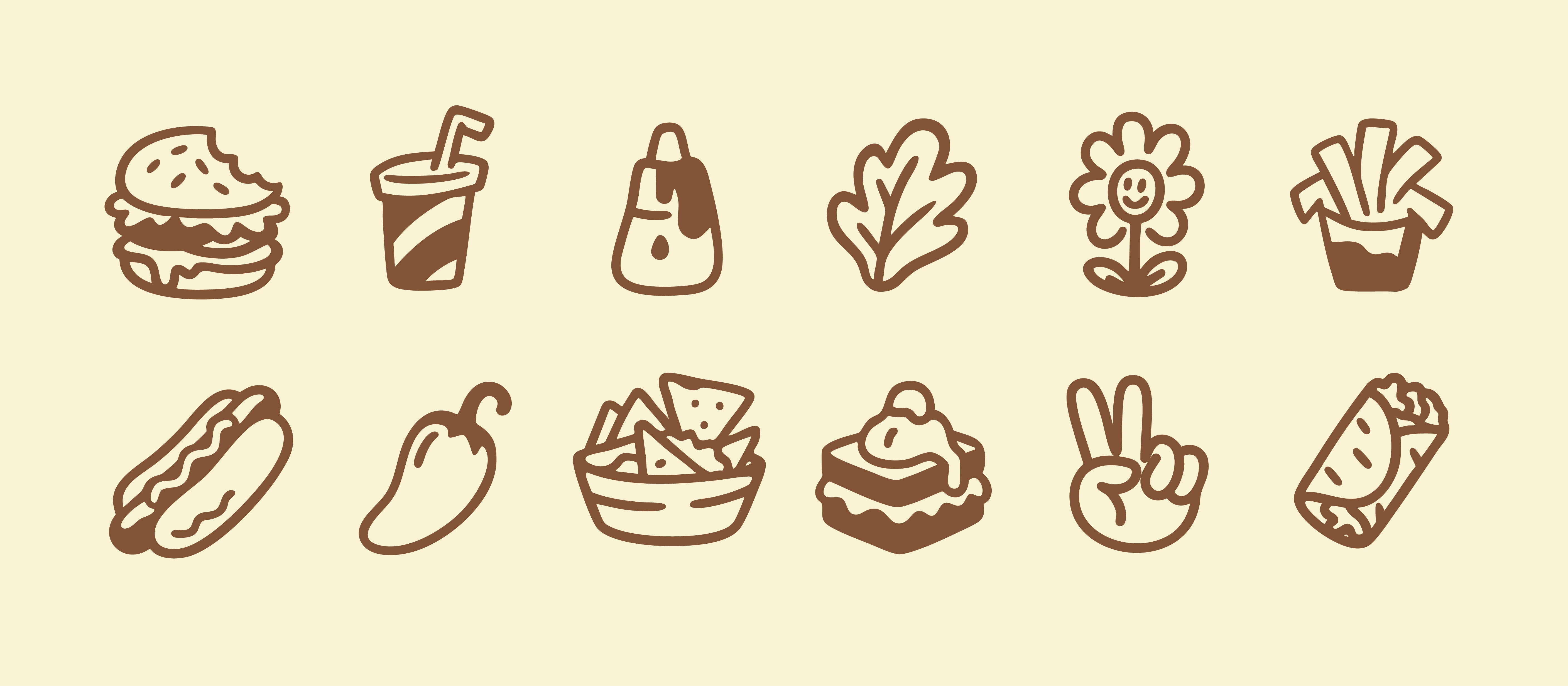 Custom icon set: doodle-style illustrations build a cohesive visual language across Munchies’ brand touchpoints
