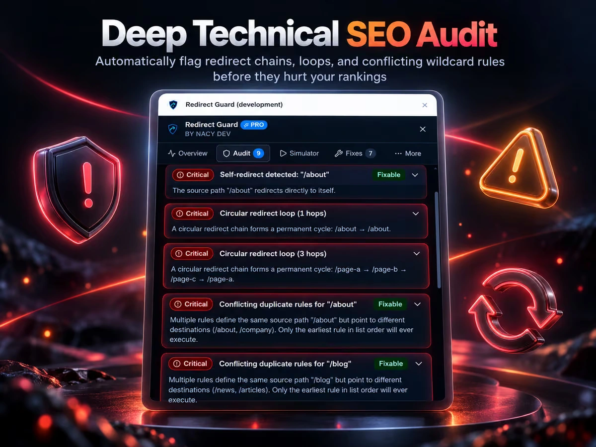 Deep Technical SEO Audit — Automatically flag redirect chains, loops, and conflicting wildcard rules before they hurt your rankings