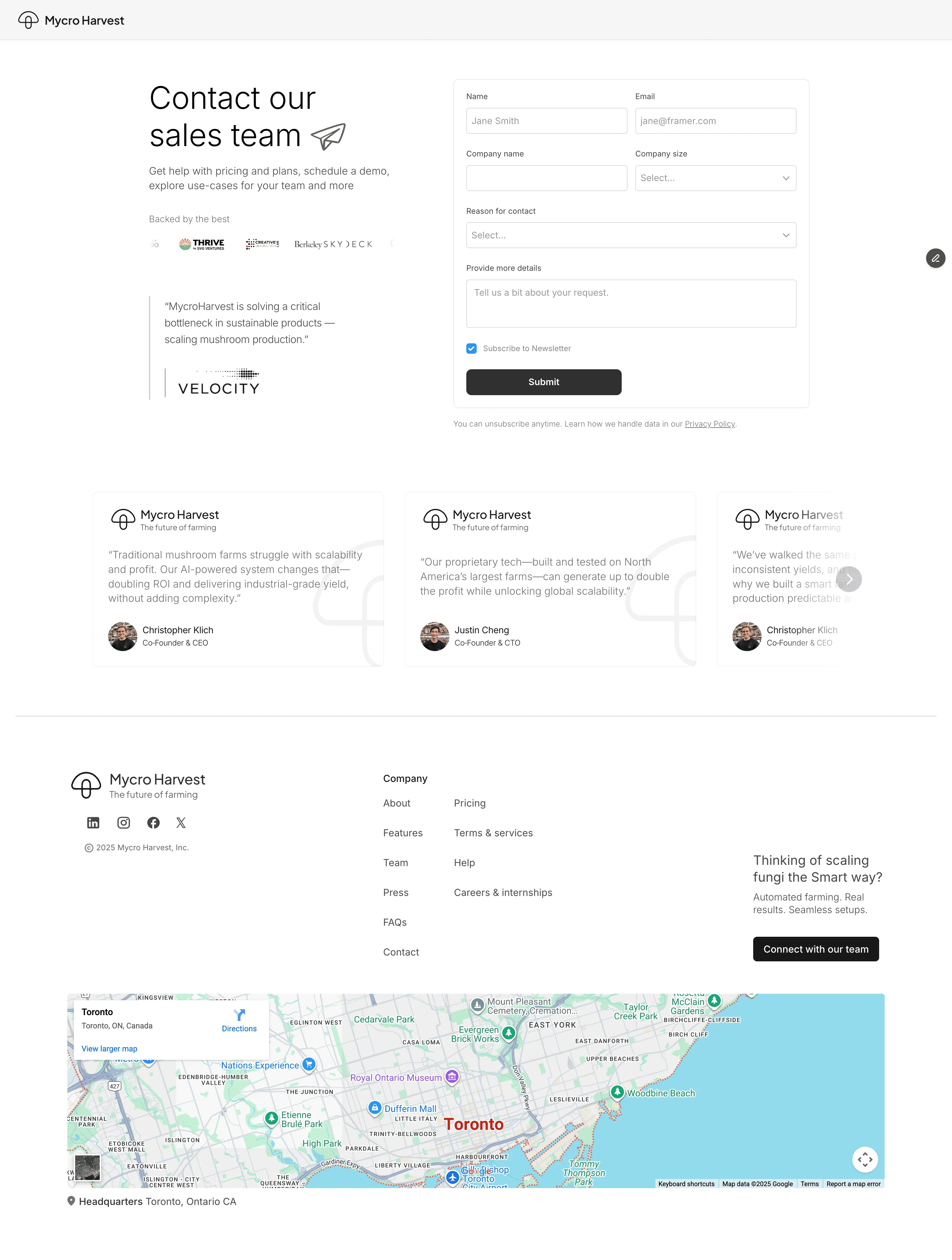 Contact us Page with custom form design 