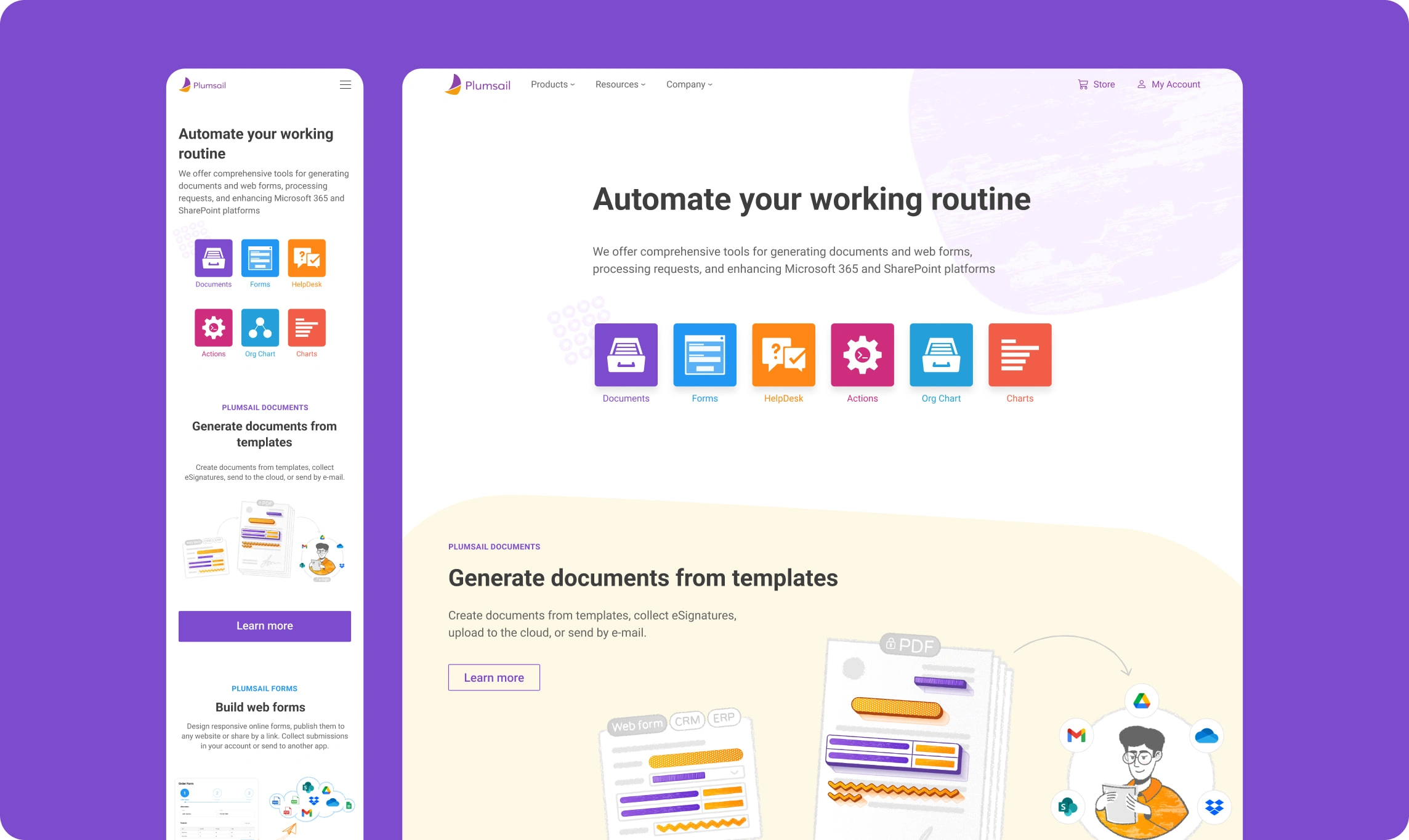 Plumsail offered several related products, each with its own visual identity