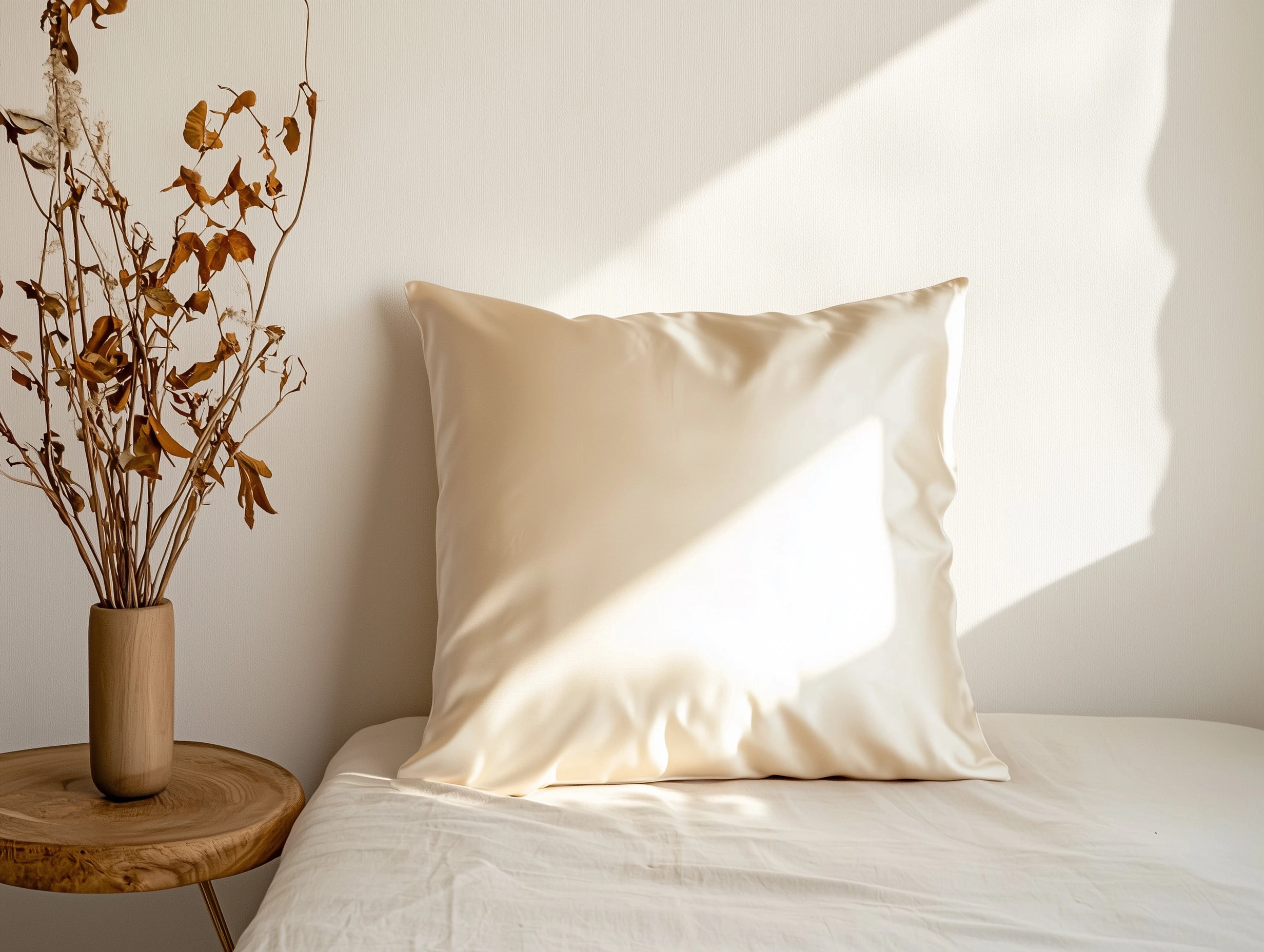 Eye-catching silk pillowcase optimized for Instagram engagement. Magical Moonlight colors with scroll-stopping visual impact. Rule-of-thirds composition designed for square format with focus on luxurious texture. Professional social media photography with strong visual hierarchy and elegant, aspirational aesthetic. Negative prompt: cluttered composition, weak focal point, confusing message, poor framing for platform, distracting elements, unprofessional quality, generic look