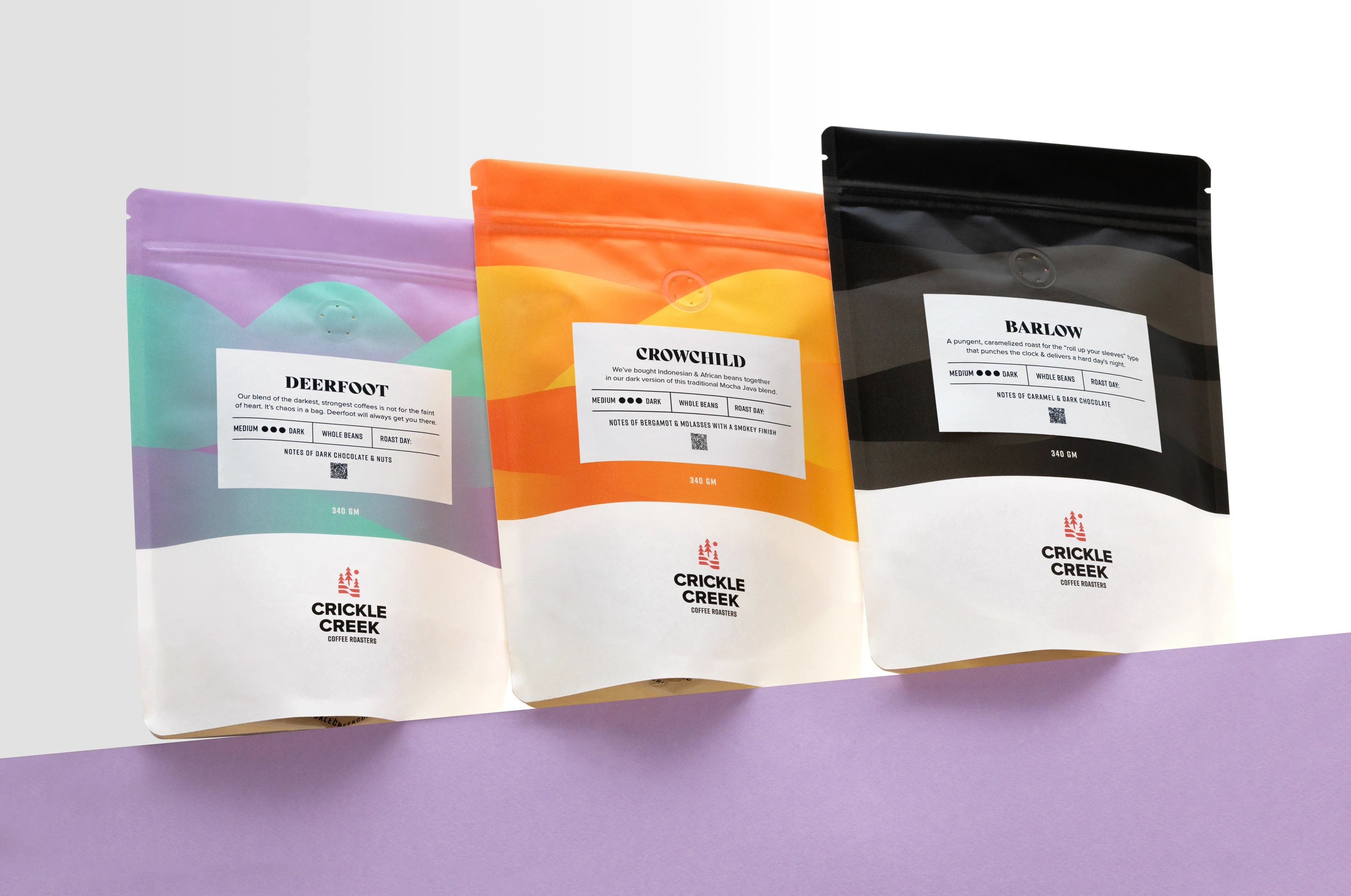 Packaging design for Crickle Creek Coffee roasters in Calgary, Canada