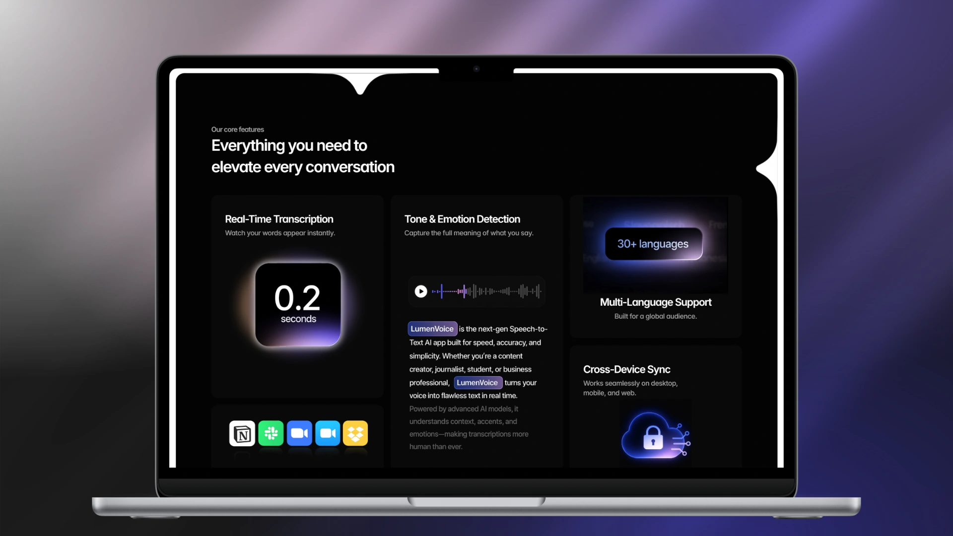LumenVoice on a laptop screen