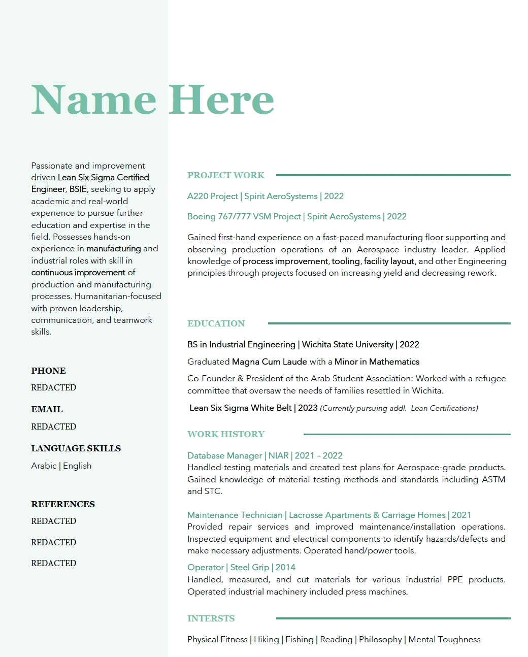 Recent Engineering Graduate Resume Example