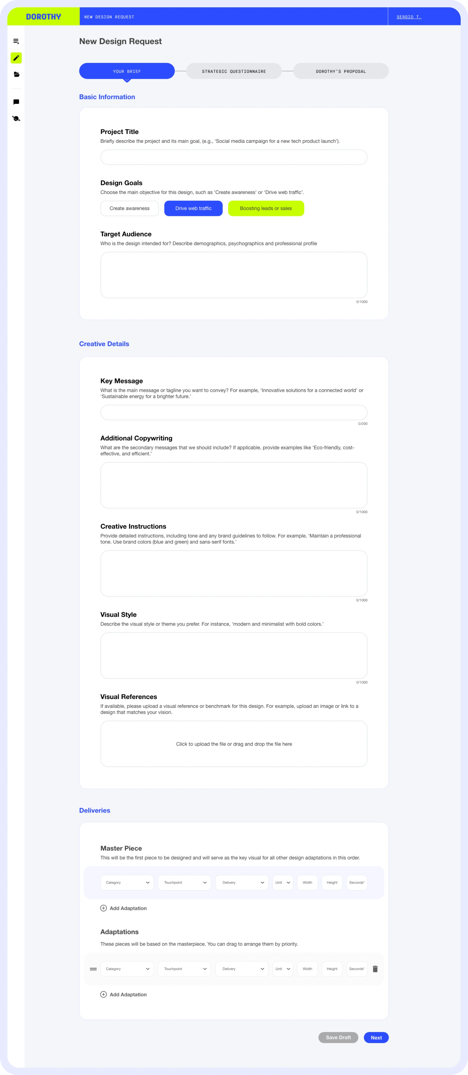 A guided system that transforms rough ideas into clear, production-ready briefs.