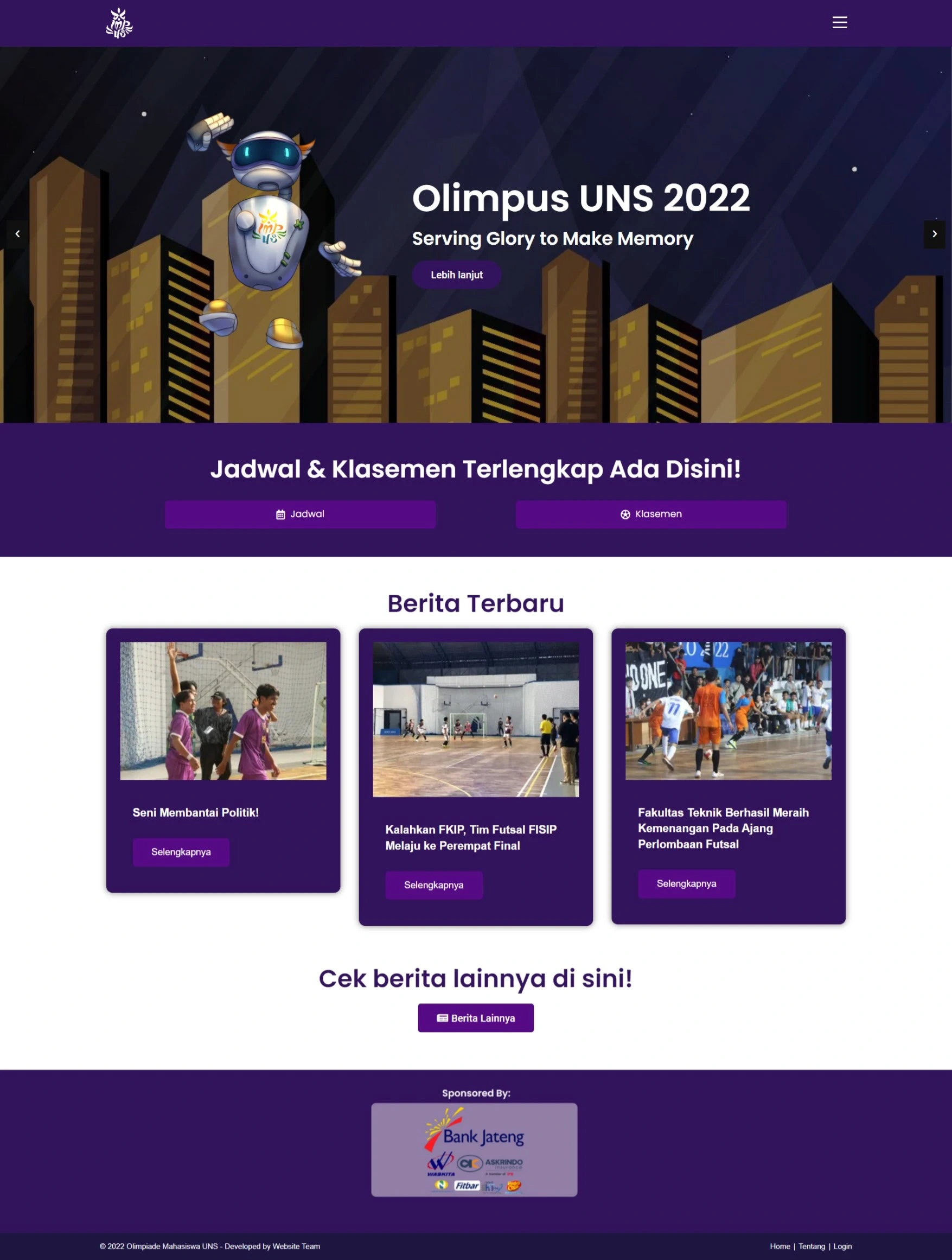 Full Homepage at Olimpus UNS 2022 Website