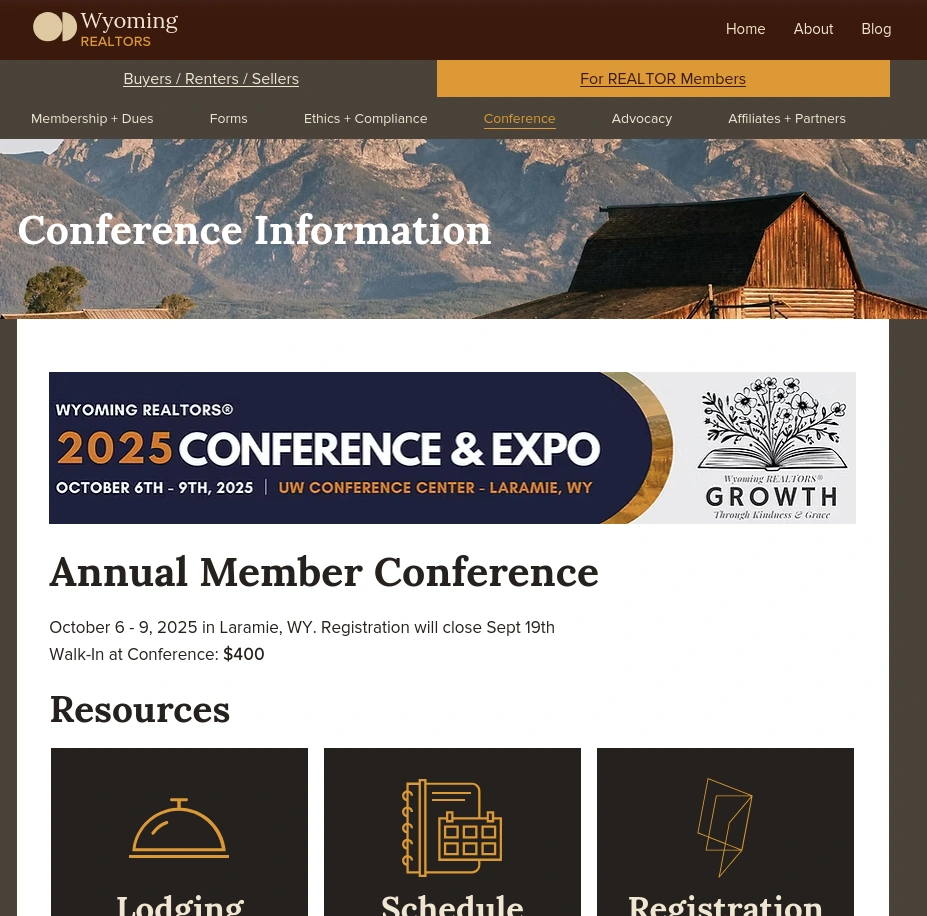 The conference page for the new website build