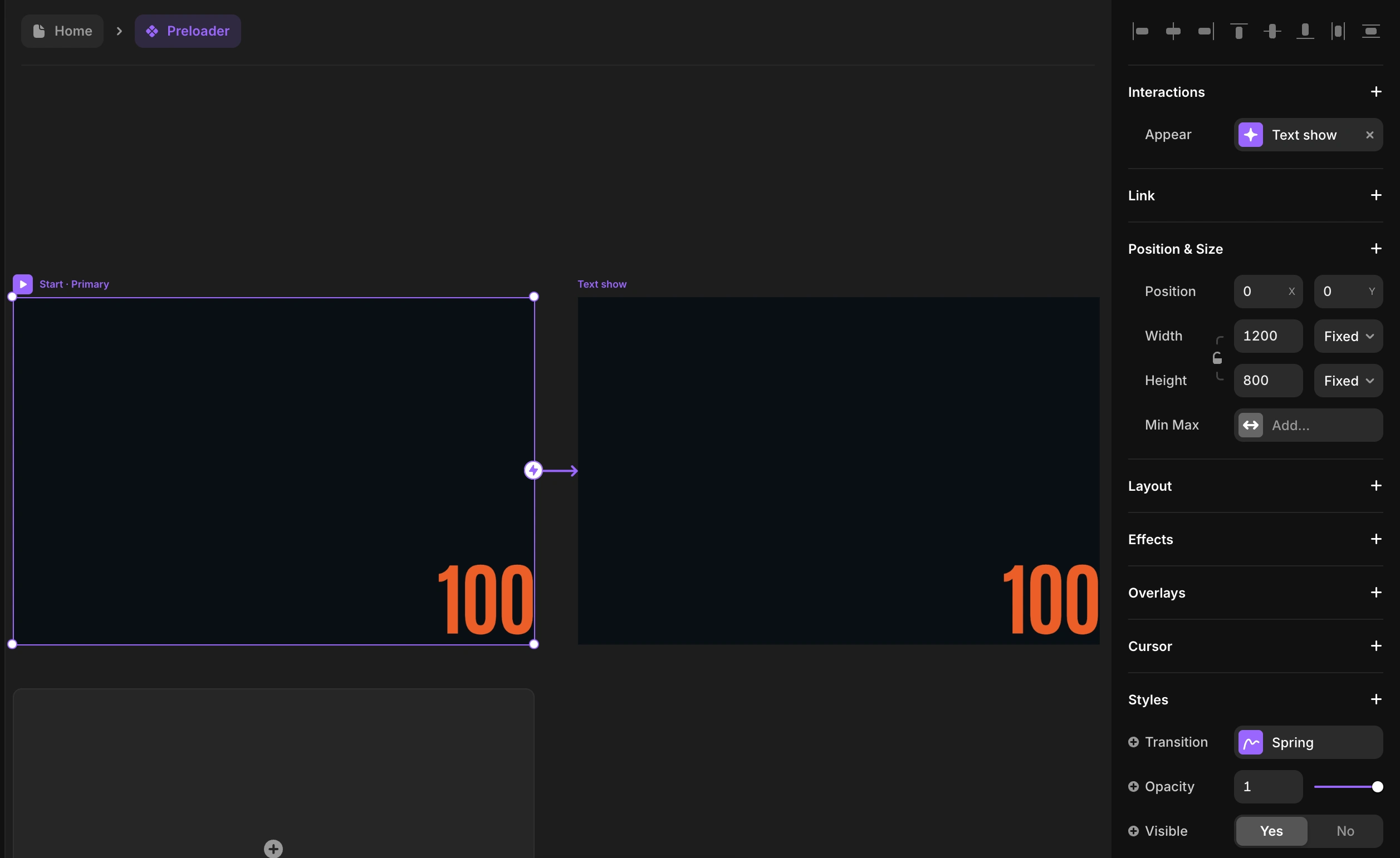 Animation between start and end states