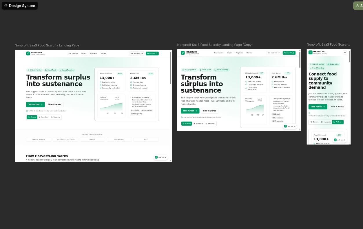 A snapshot of the design system at various breakpoints. 