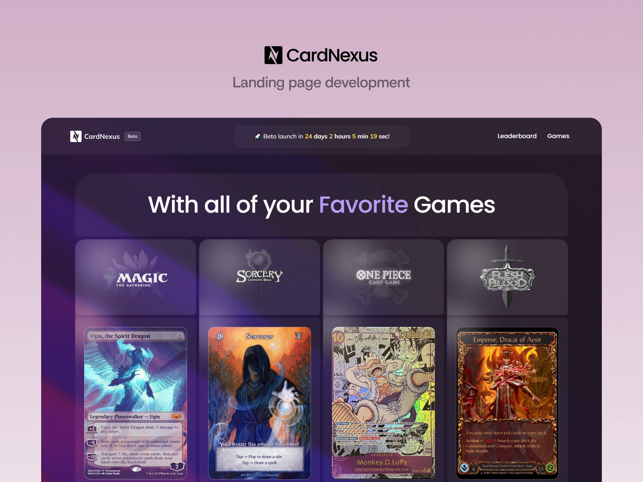 Dragable, animated component showcasing game cards