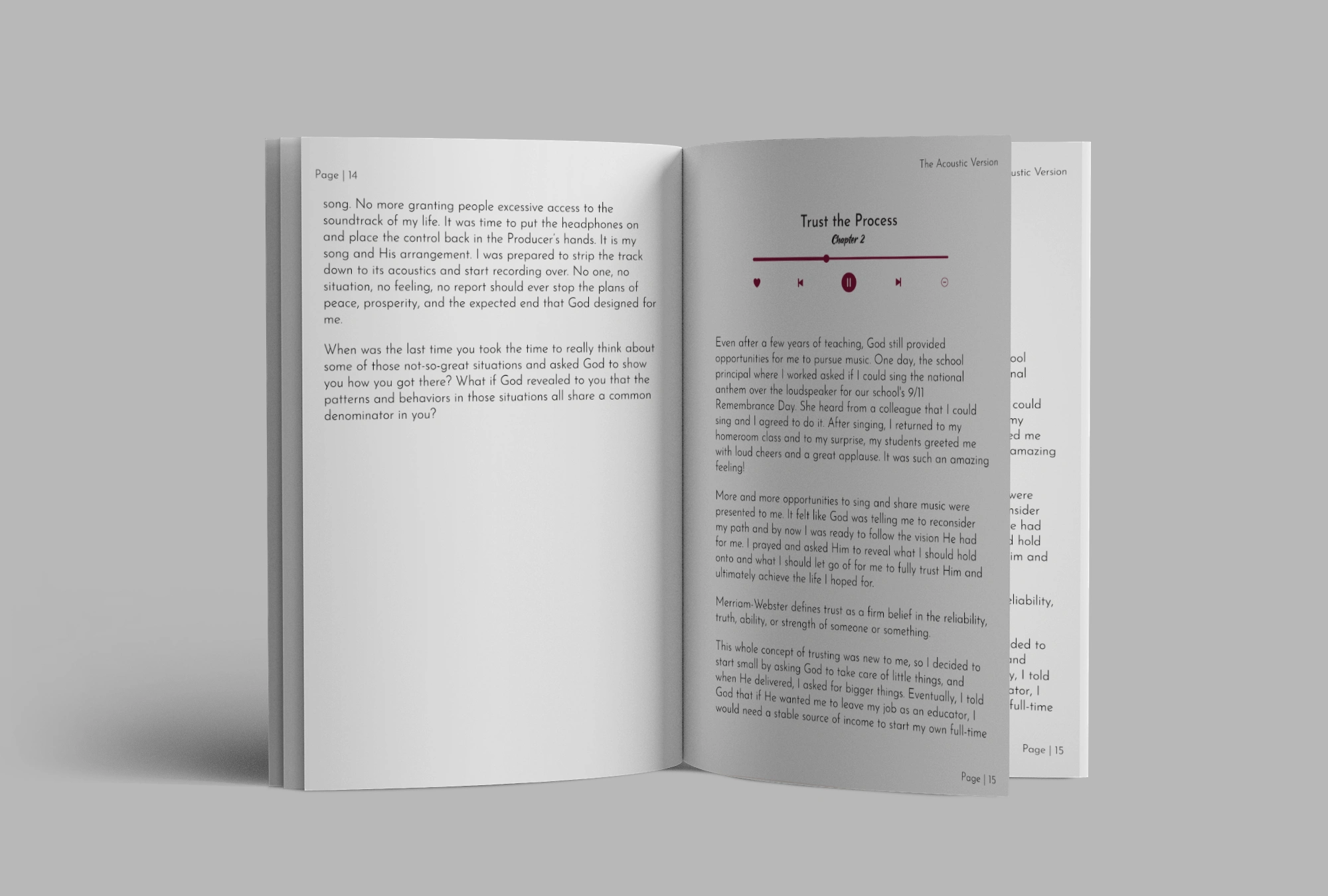 Book interior with media player themed chapters