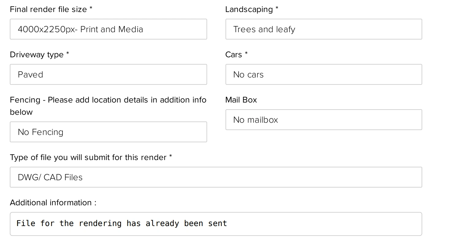 3D Rendering Questionnaire | Details choices