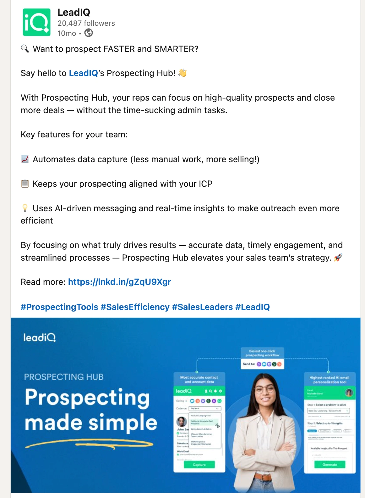 Example of social promotional posts for the LeadIQ launch