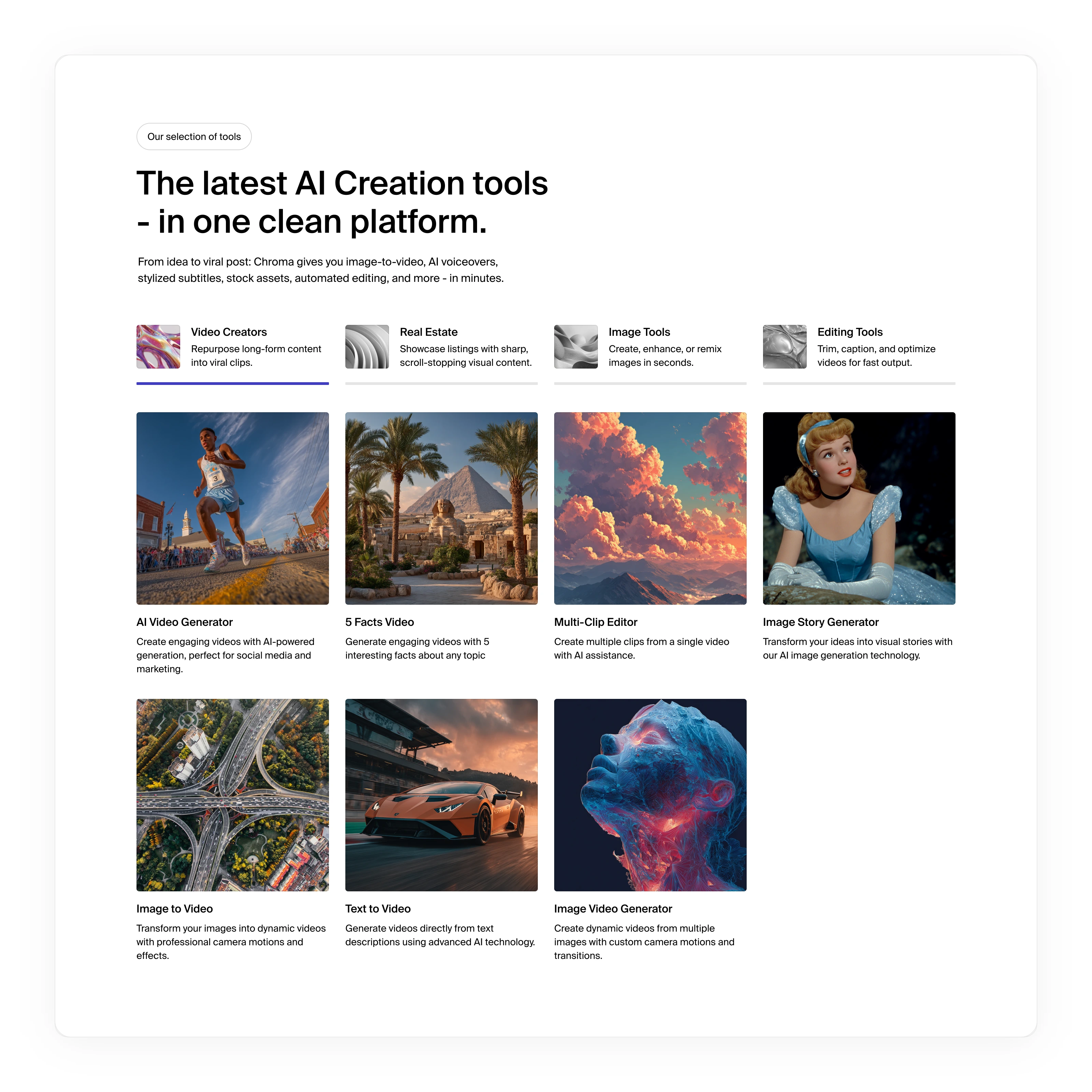 Tools section part of the ChromaAI landing page.