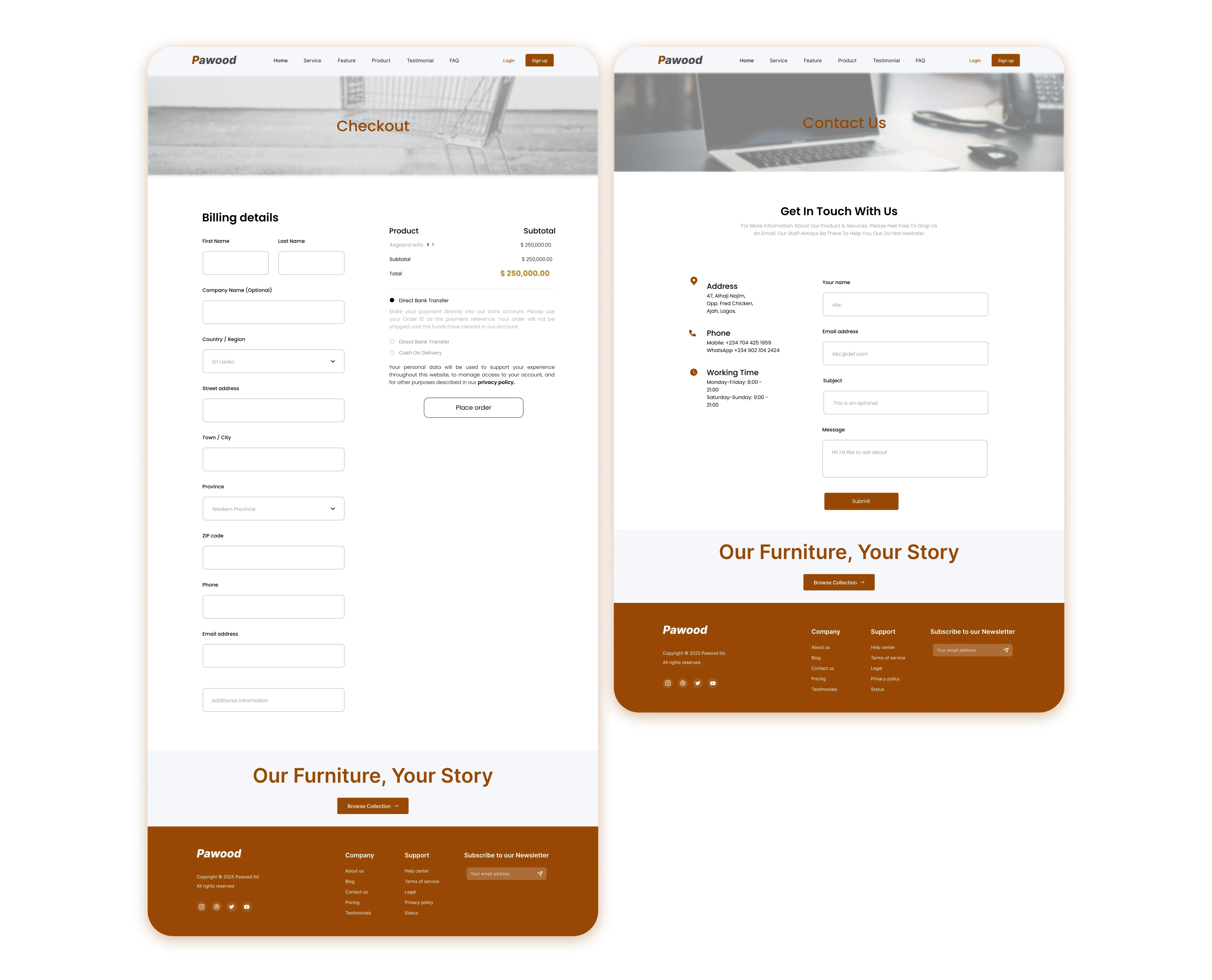 Check Out Page + Contact Us Page