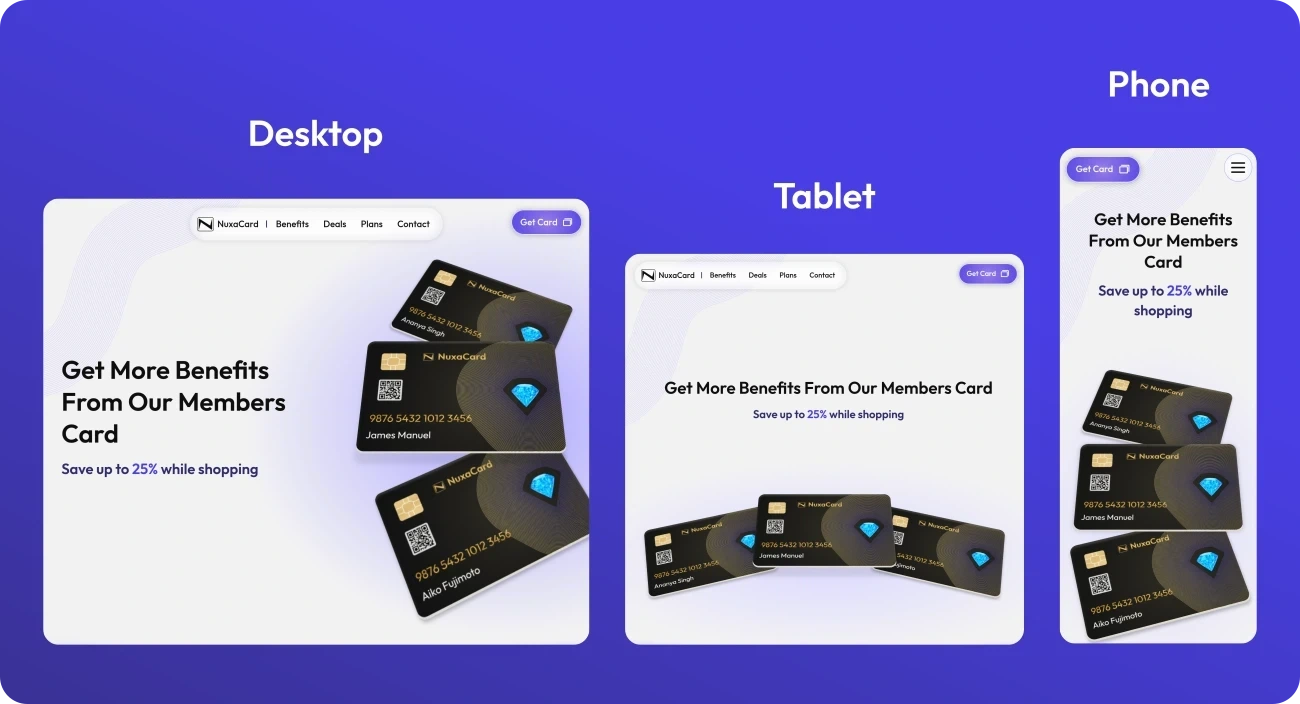 Screenshots of NuxaCard in different dimensions