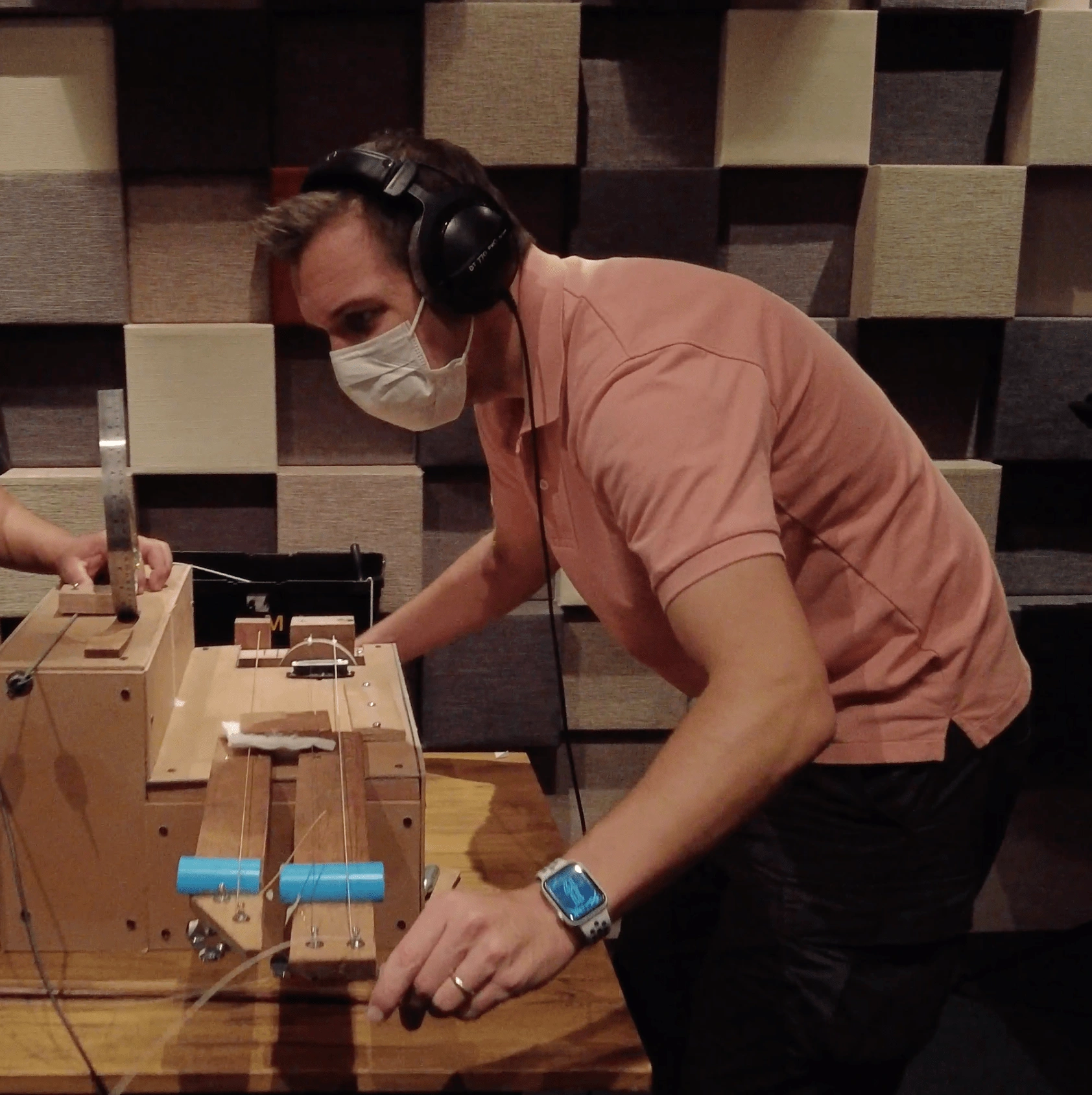 Playing the "Horror Box" created for the film.