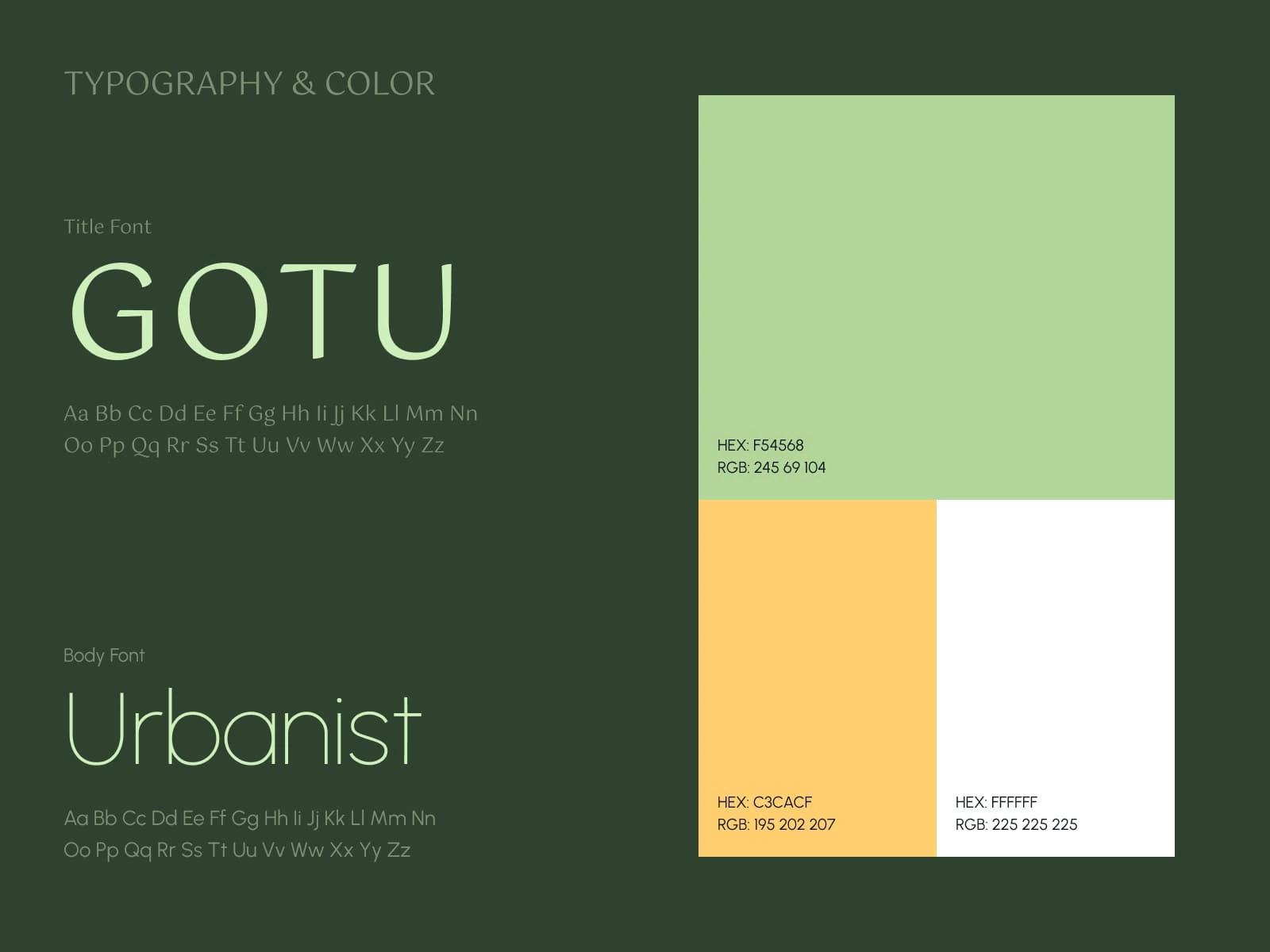 Typography that balances character and clarity — Gotu for headings, Urbanist for body.