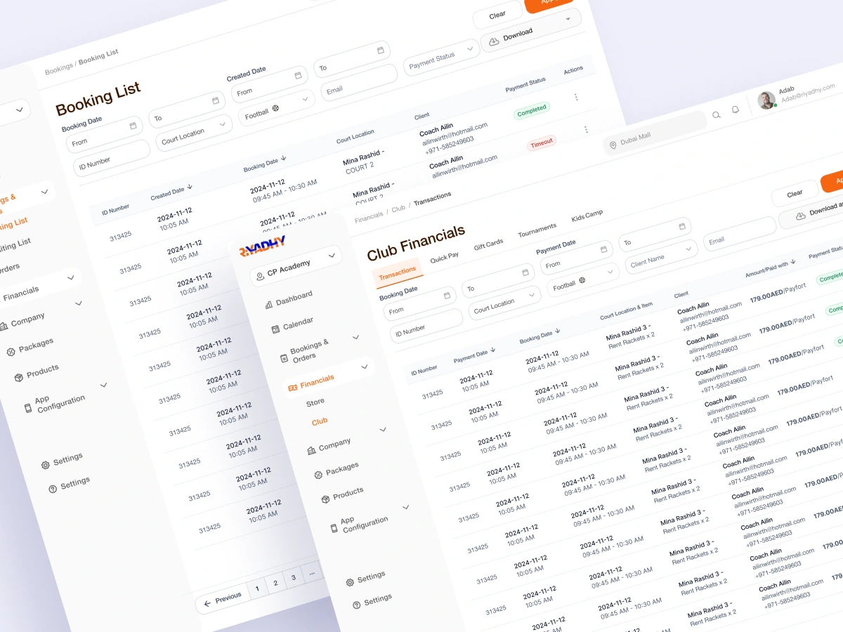 Riyadhi, Sport E-commerce & Court booking - Admin panel pages