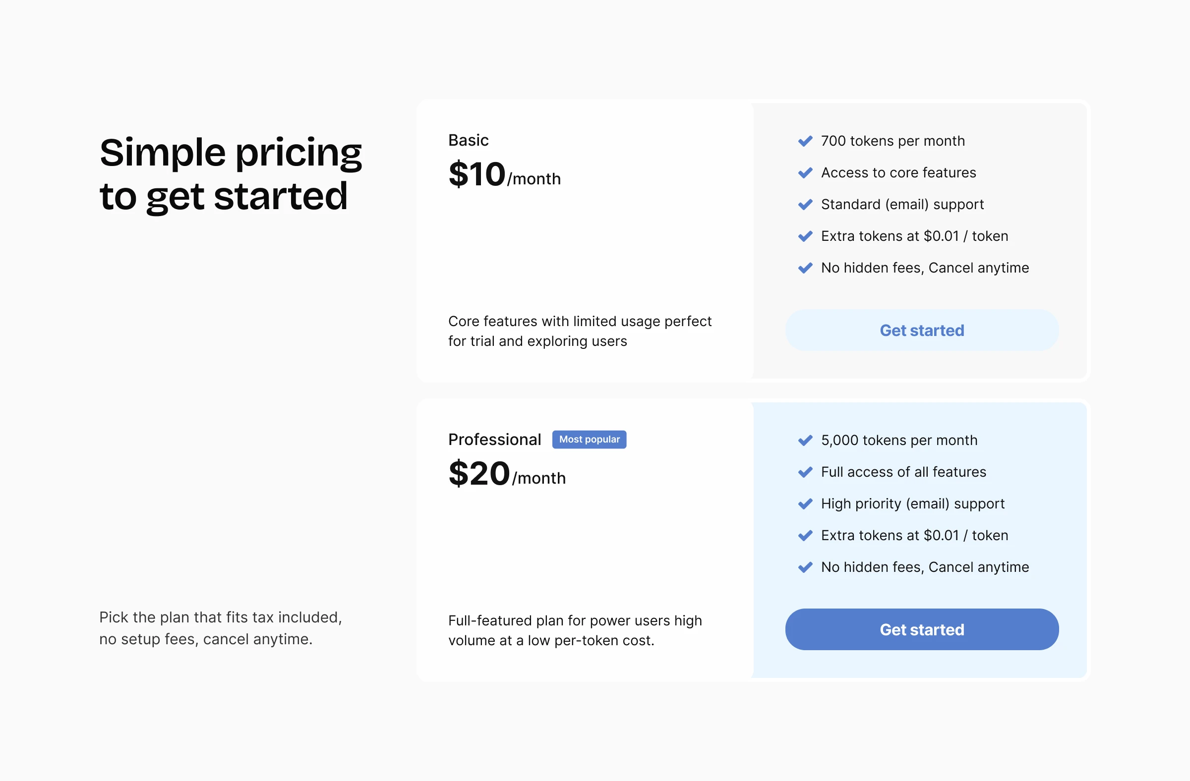 Pricing section