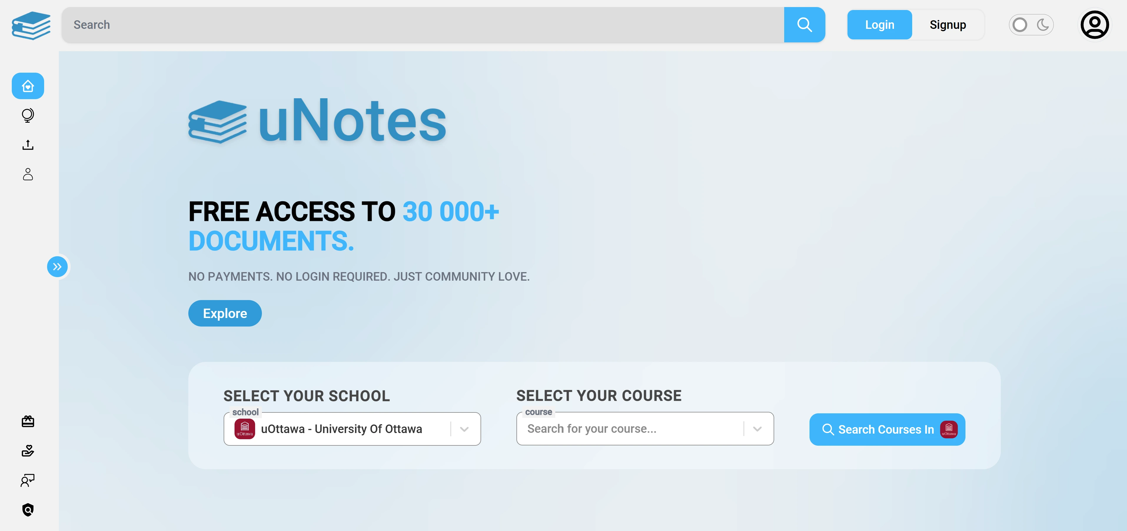 uNotes Main Page (Light Mode)
