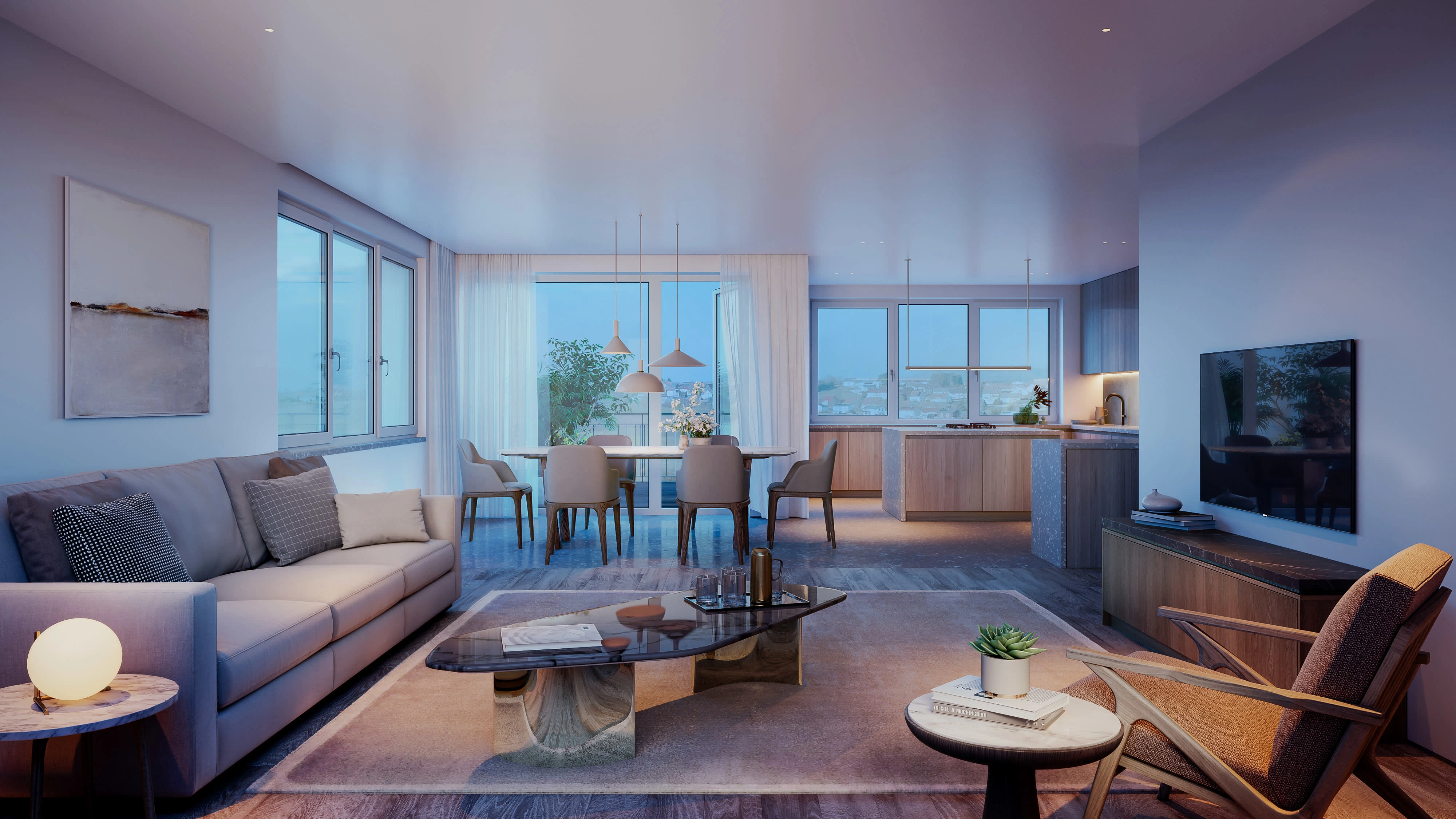 High - Rise Condominium Interior night time view