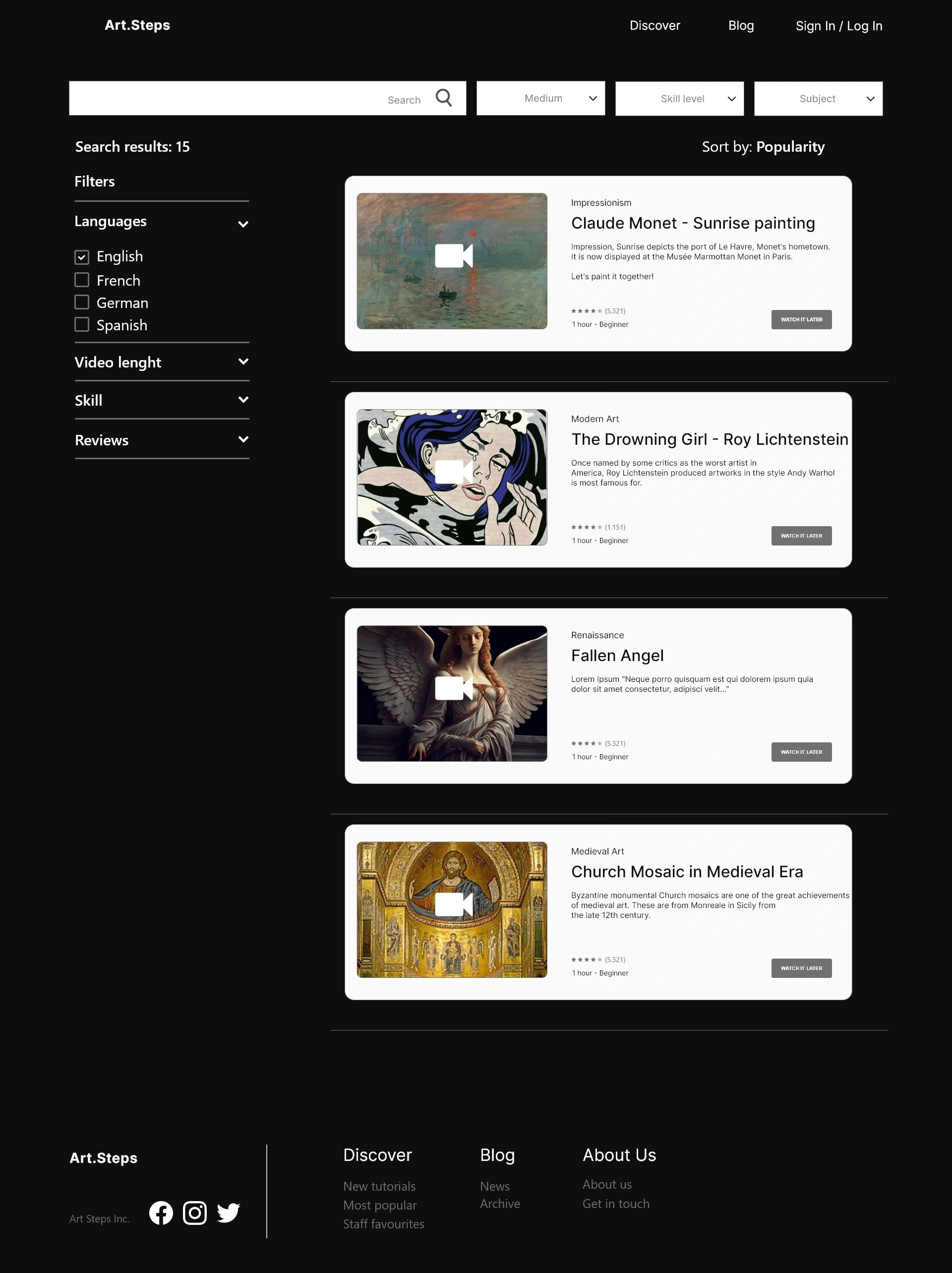 Search results page