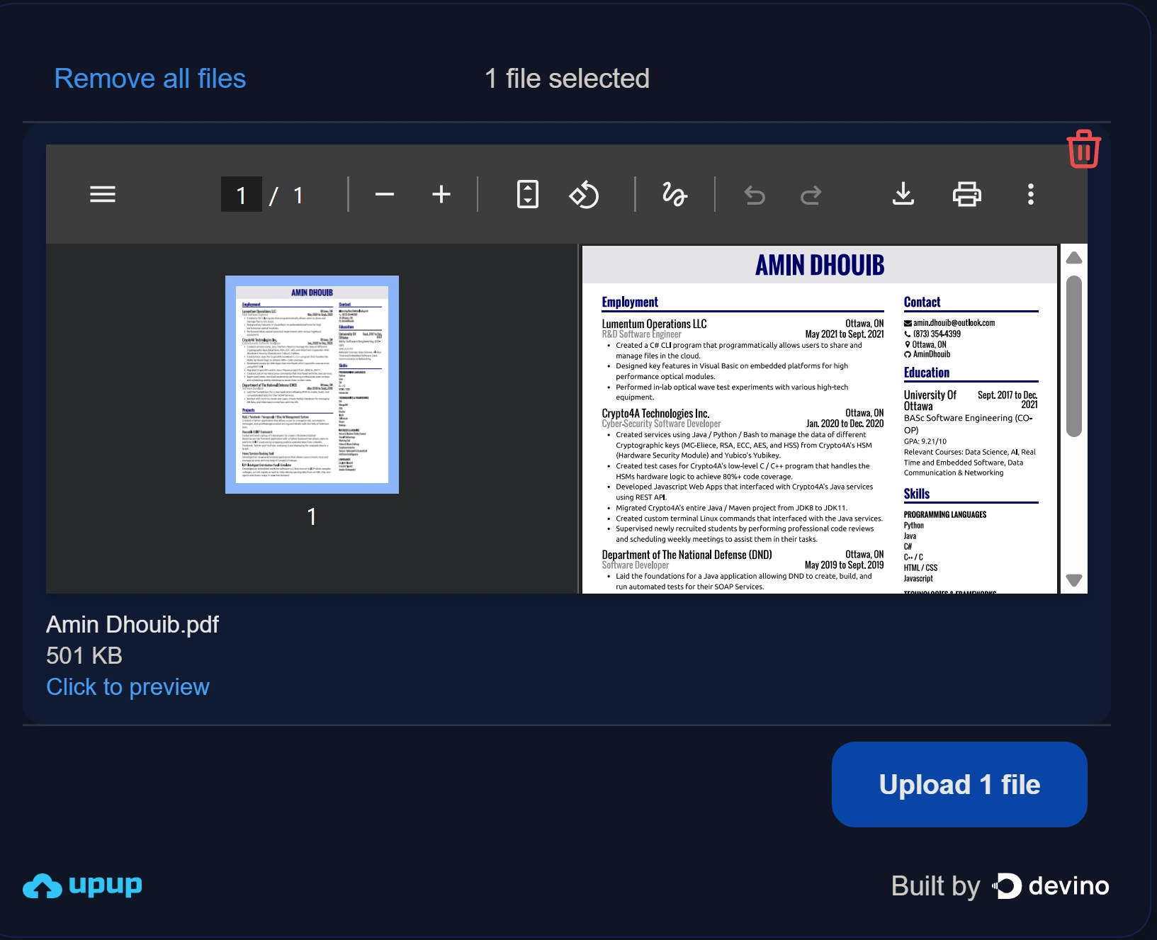 Previewing selected file