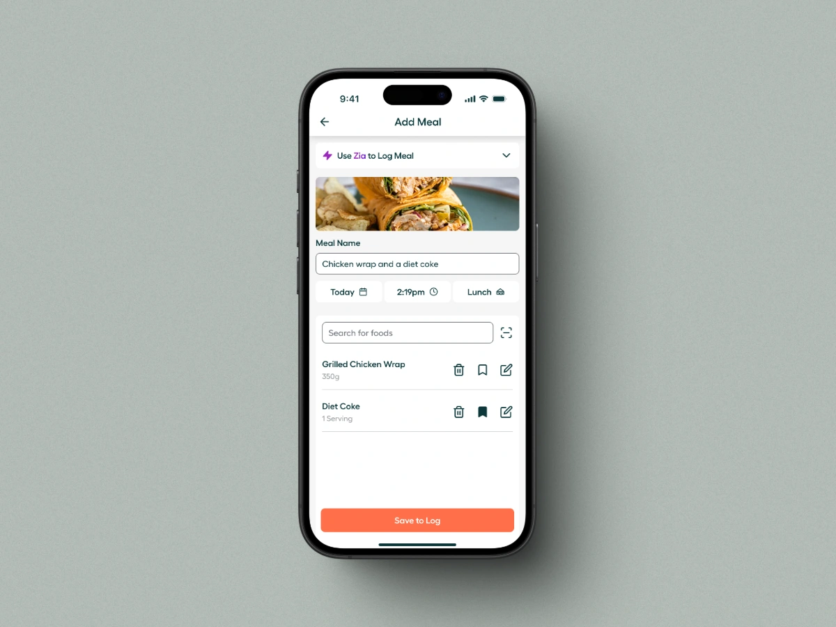 Adding a meal via Vively