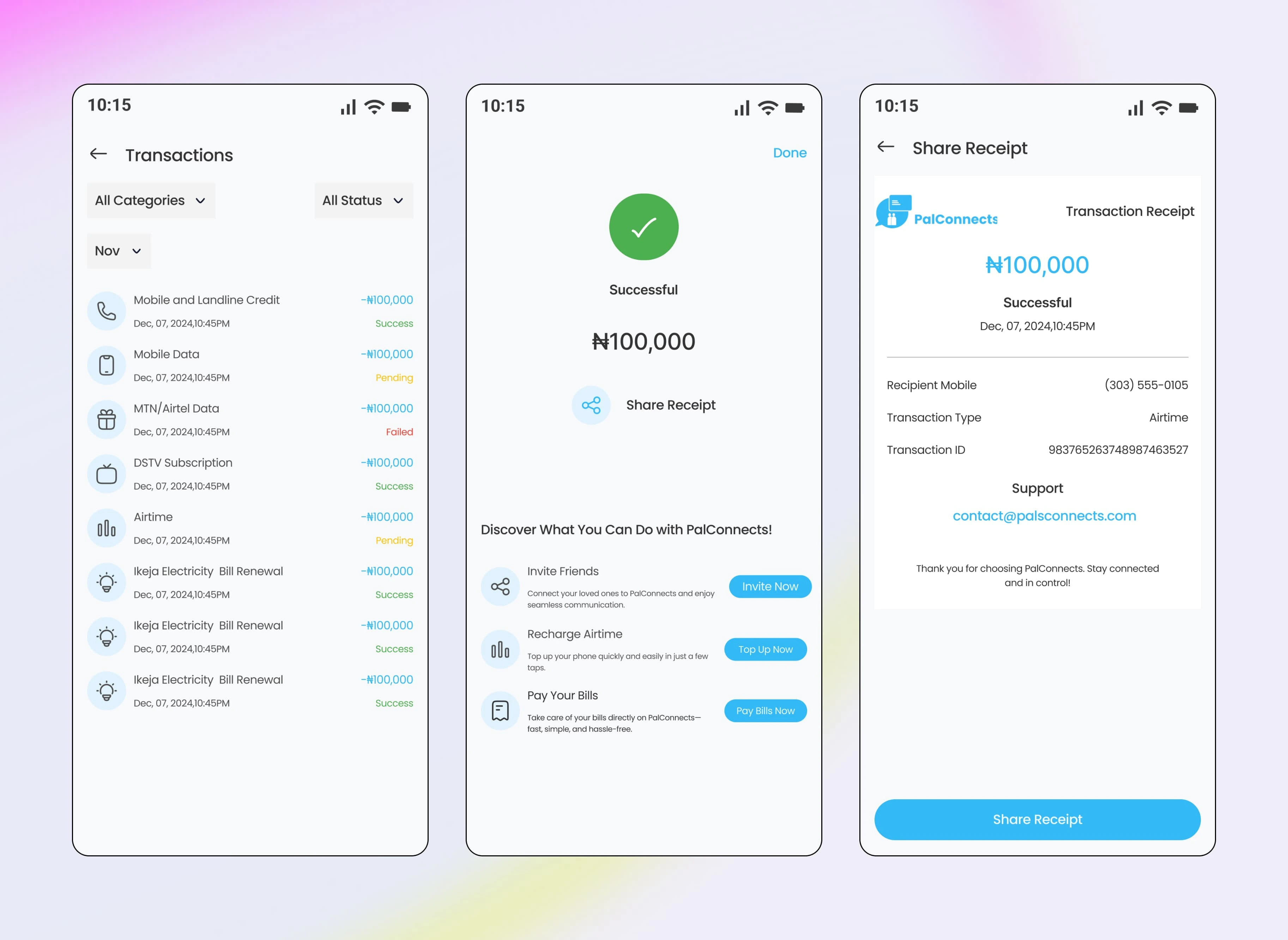 Overview of Transaction History, Receipt , etc