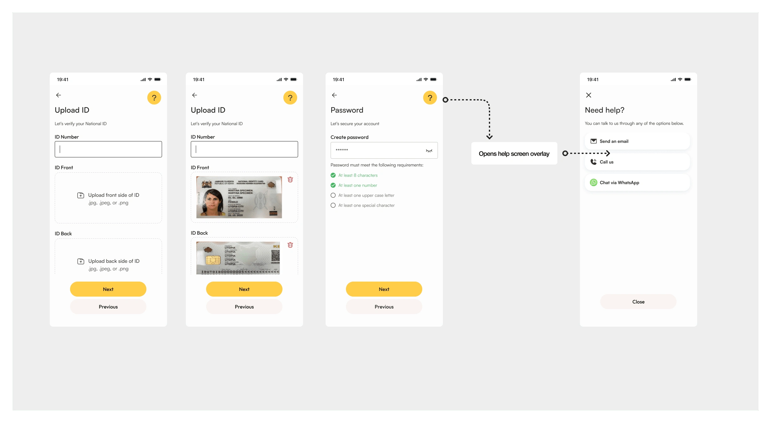 Uploading ID & Creating password