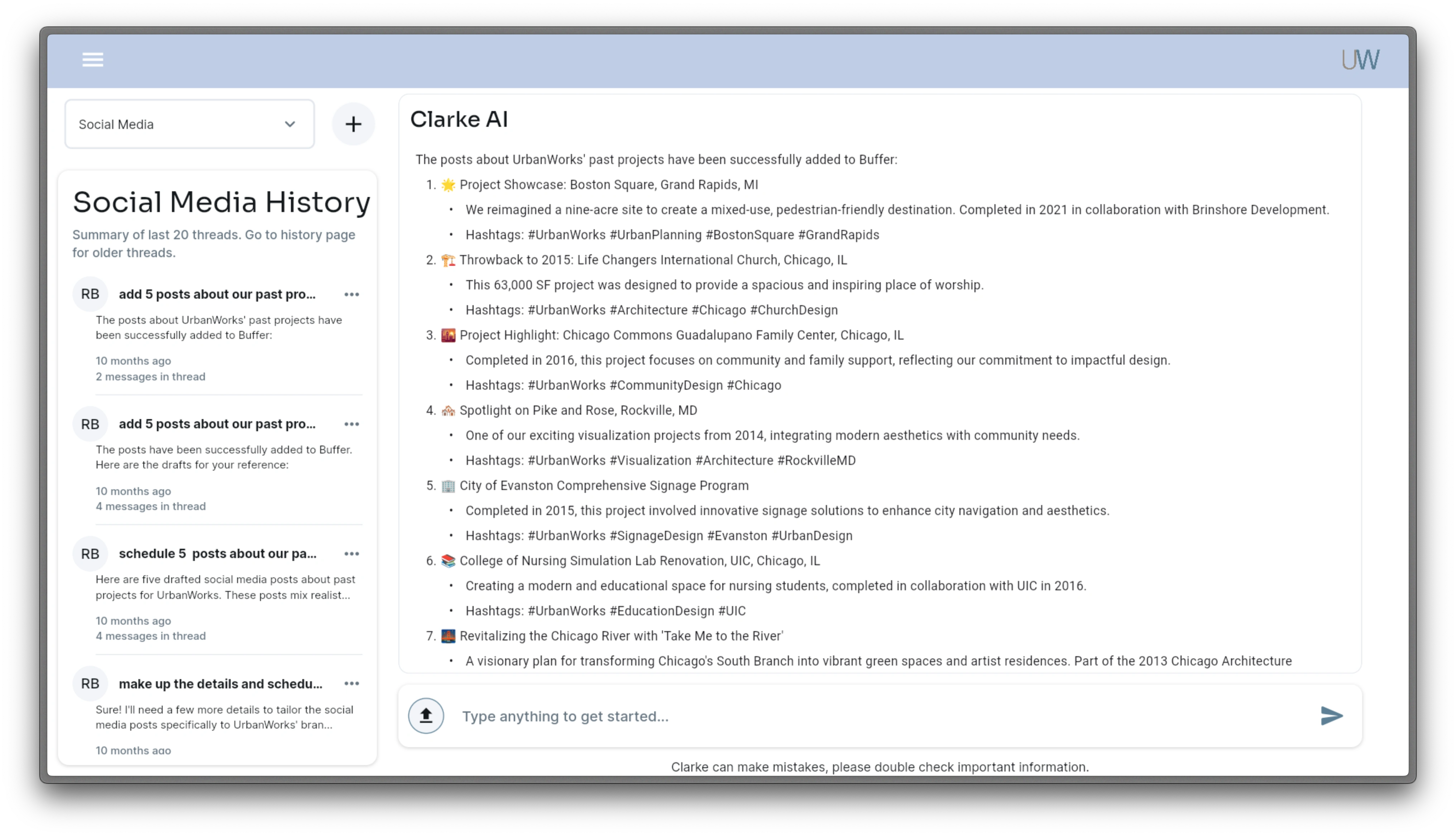 Automated social media scheduler pulling from company's past projects and generating a content schedule