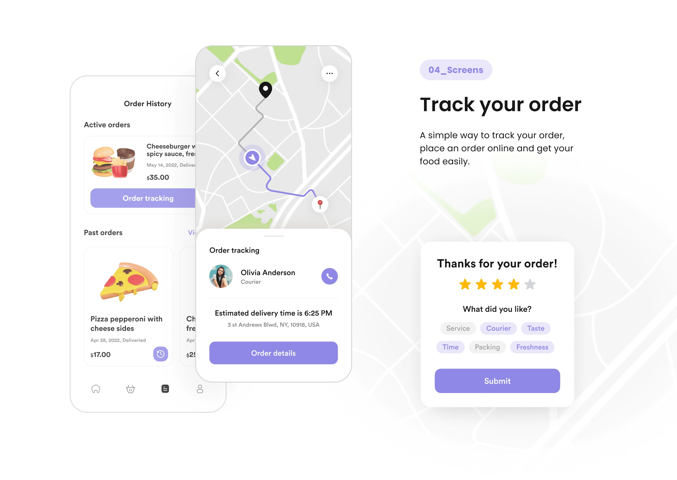 Track your order page – A real-time tracker that allows users to monitor the status and progress of their food delivery.