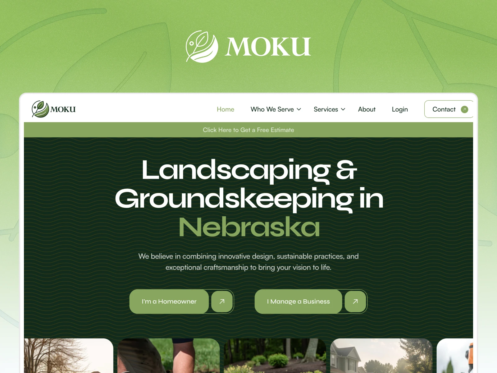 Moku Landscaping’s Nebraska website, upgraded in Framer by Brian Alvarado, improving service clarity and customer conversion flow.