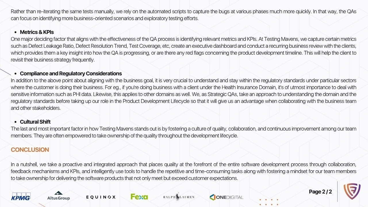 Strategic Quality Assurance (2/2) - Testing Mavens