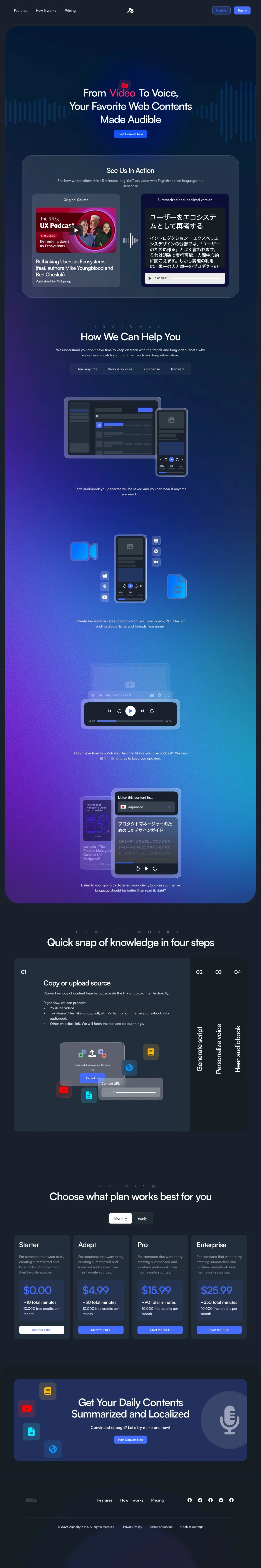 AI Audiobook - Full website Screenshot