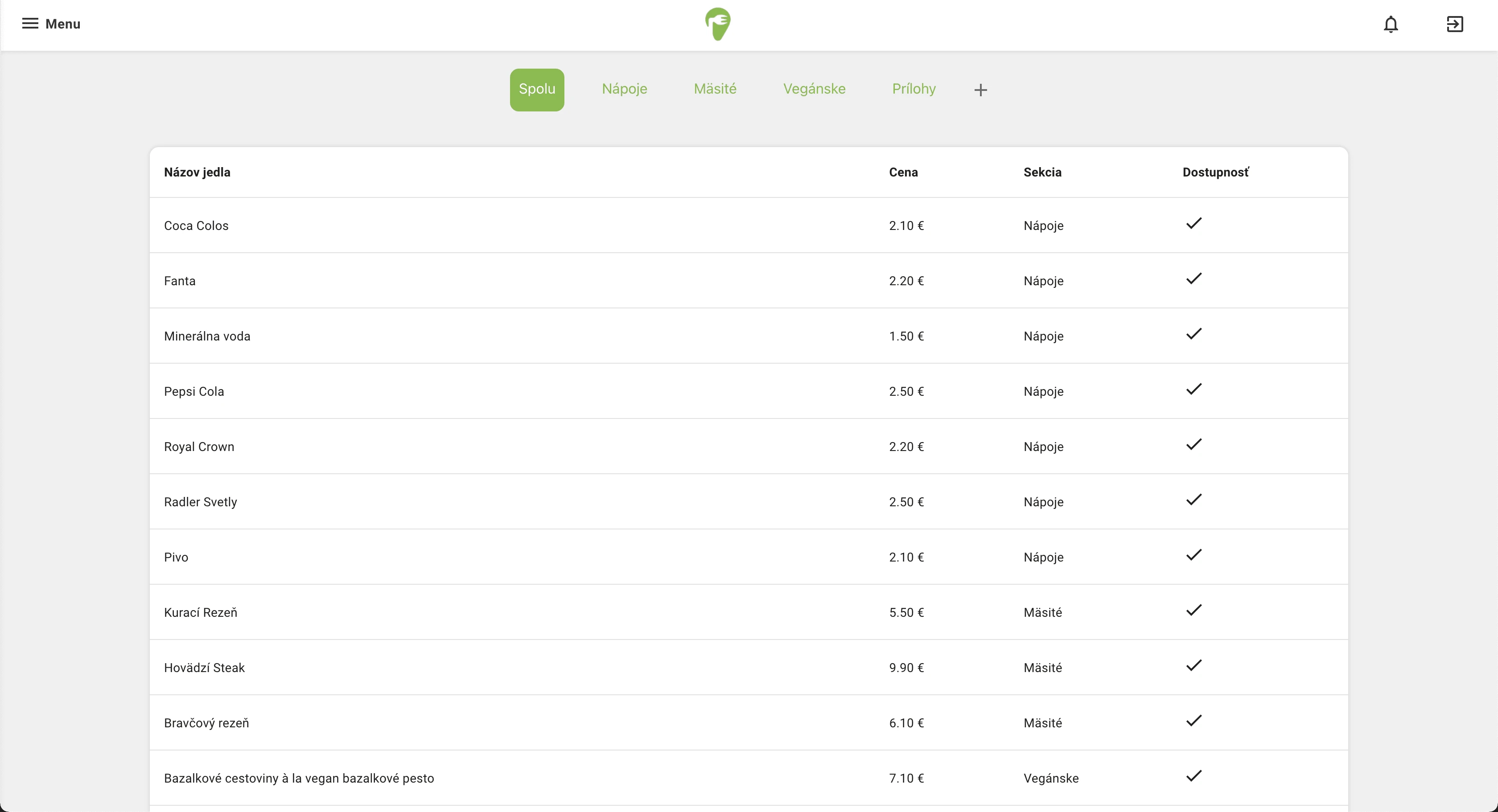 Menu Page