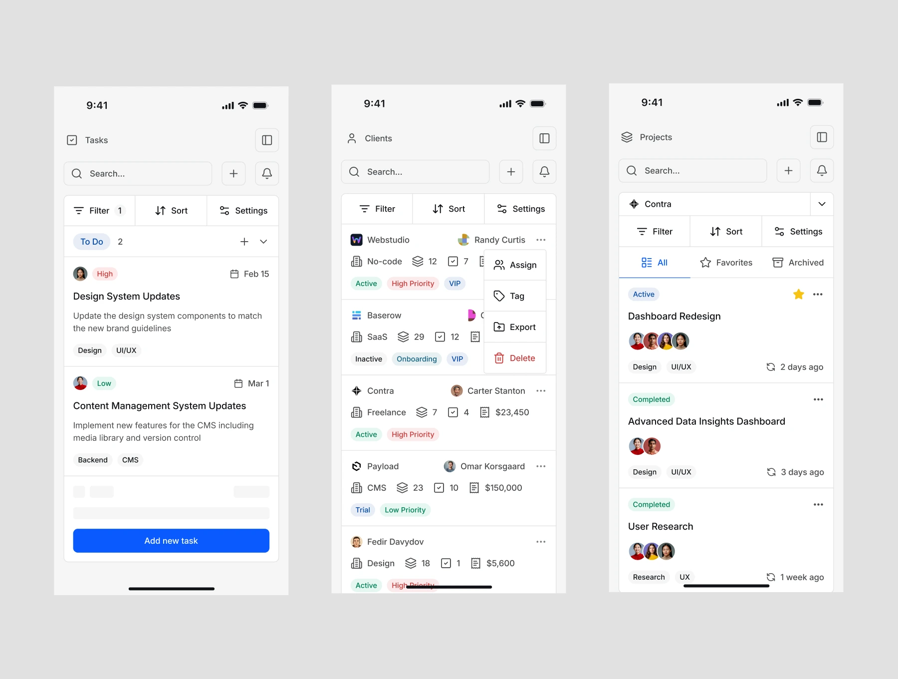 Mobile Screens Light Mode