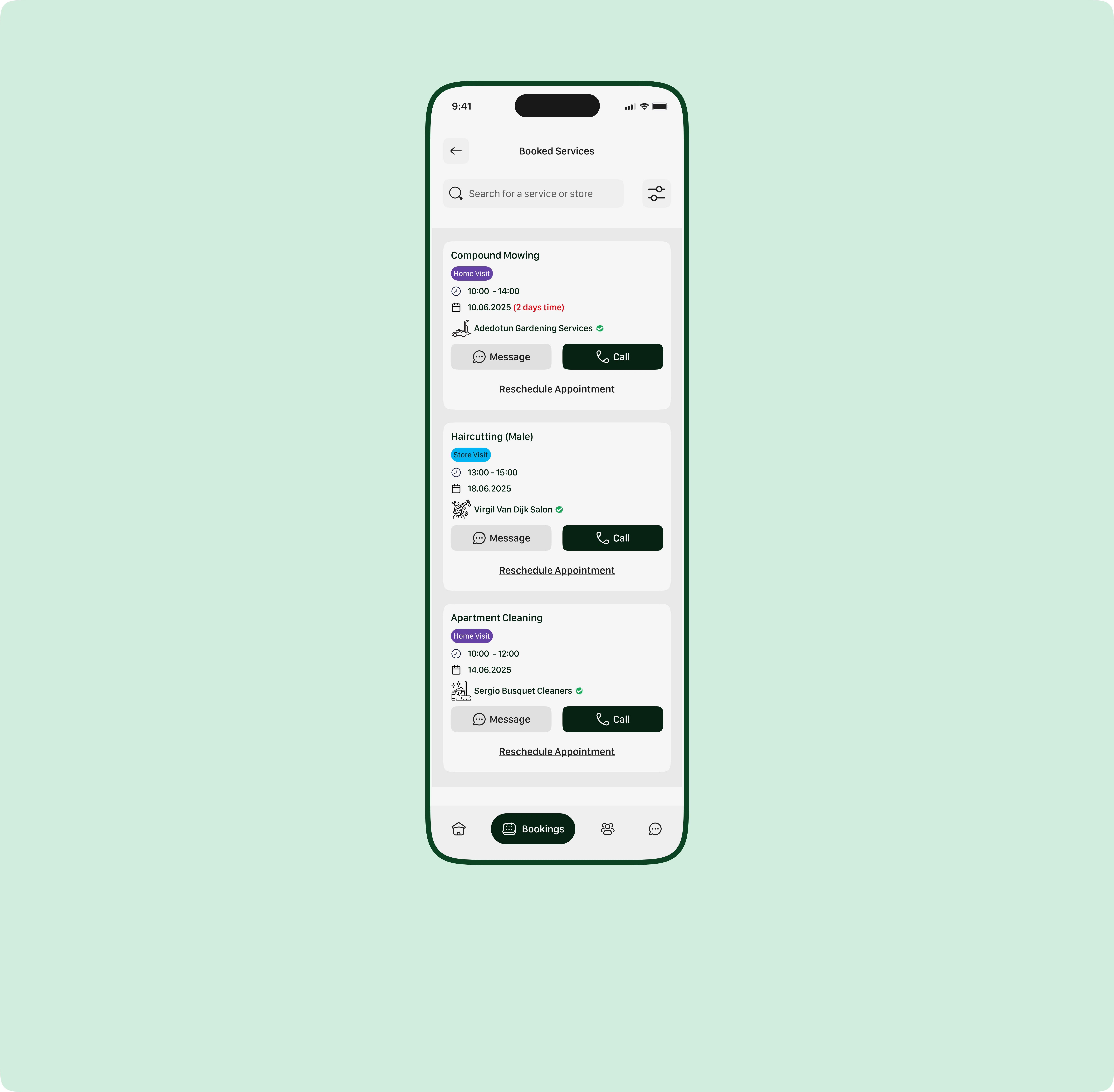 Users service Bookings