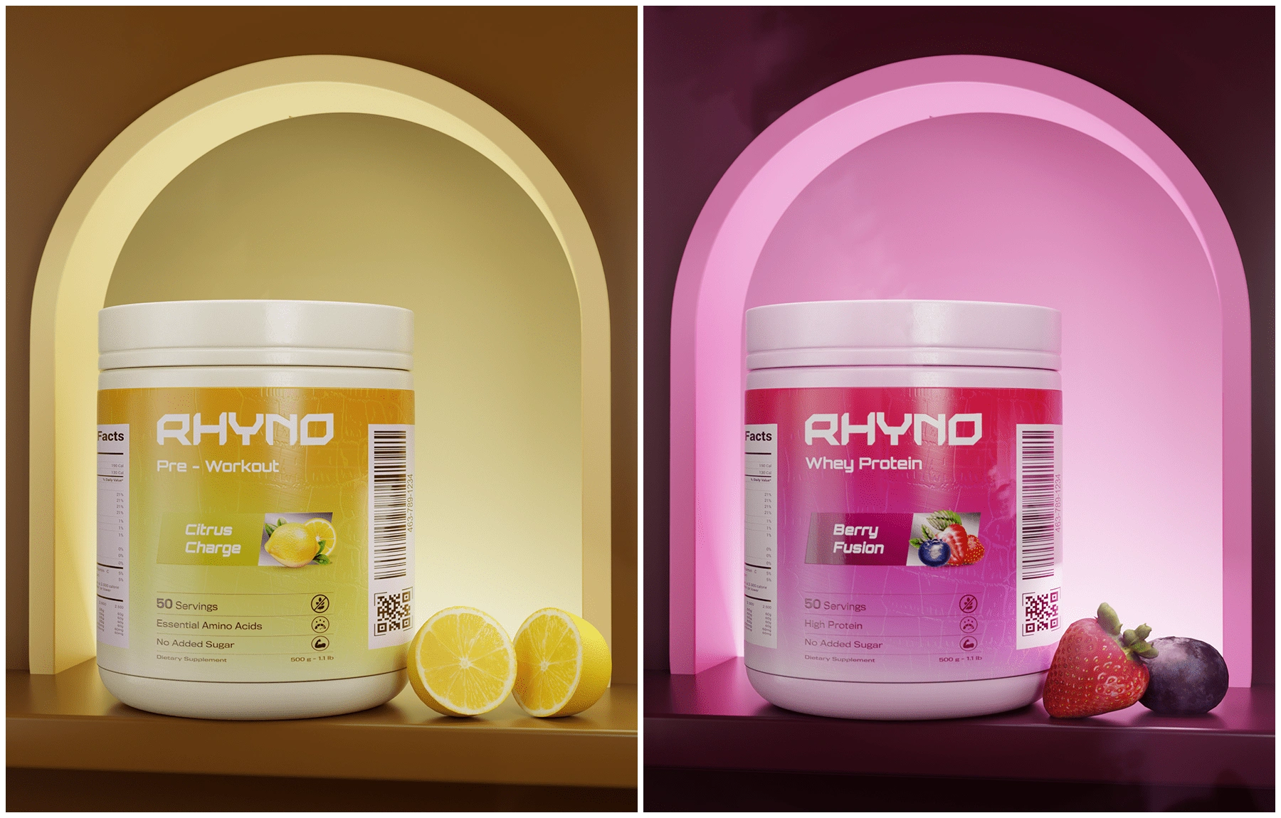 I designed bold, high-impact labels that reflect the brand’s dynamic spirit, using vibrant colors, powerful typography, and clean layouts to clearly communicate each product's flavor and benefits. Special attention was given to ensuring the designs wrapped seamlessly around the supplement bottles, maintaining visual integrity from every angle.