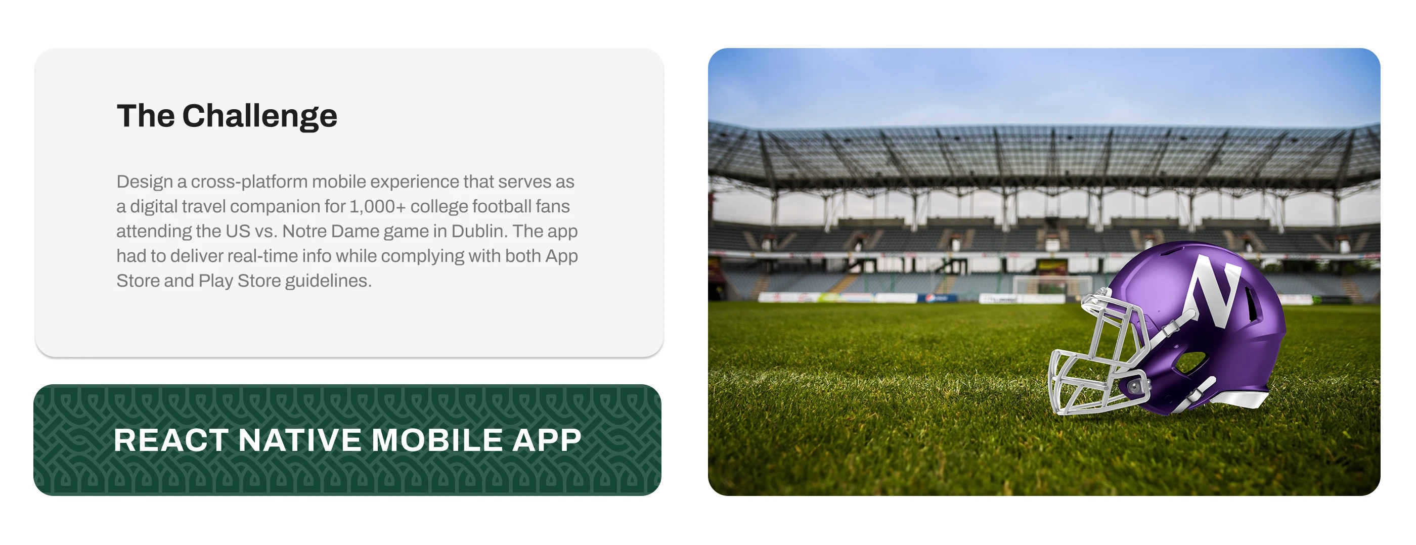 The challenge was to build a cross-platform app that simplifies travel and game day navigation for 1,000+ fans flying into Dublin.