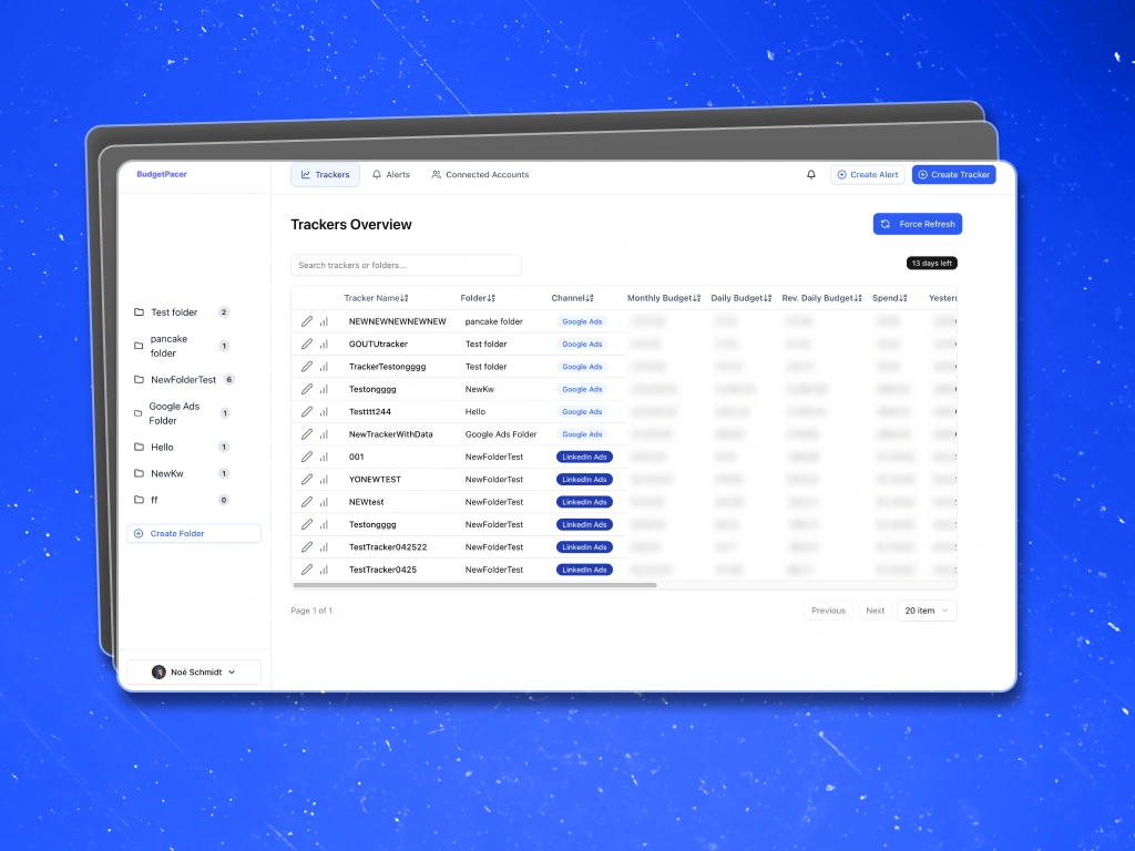 This is the main view, you can create trackers to track your favorite campaigns and make sure they are on track.