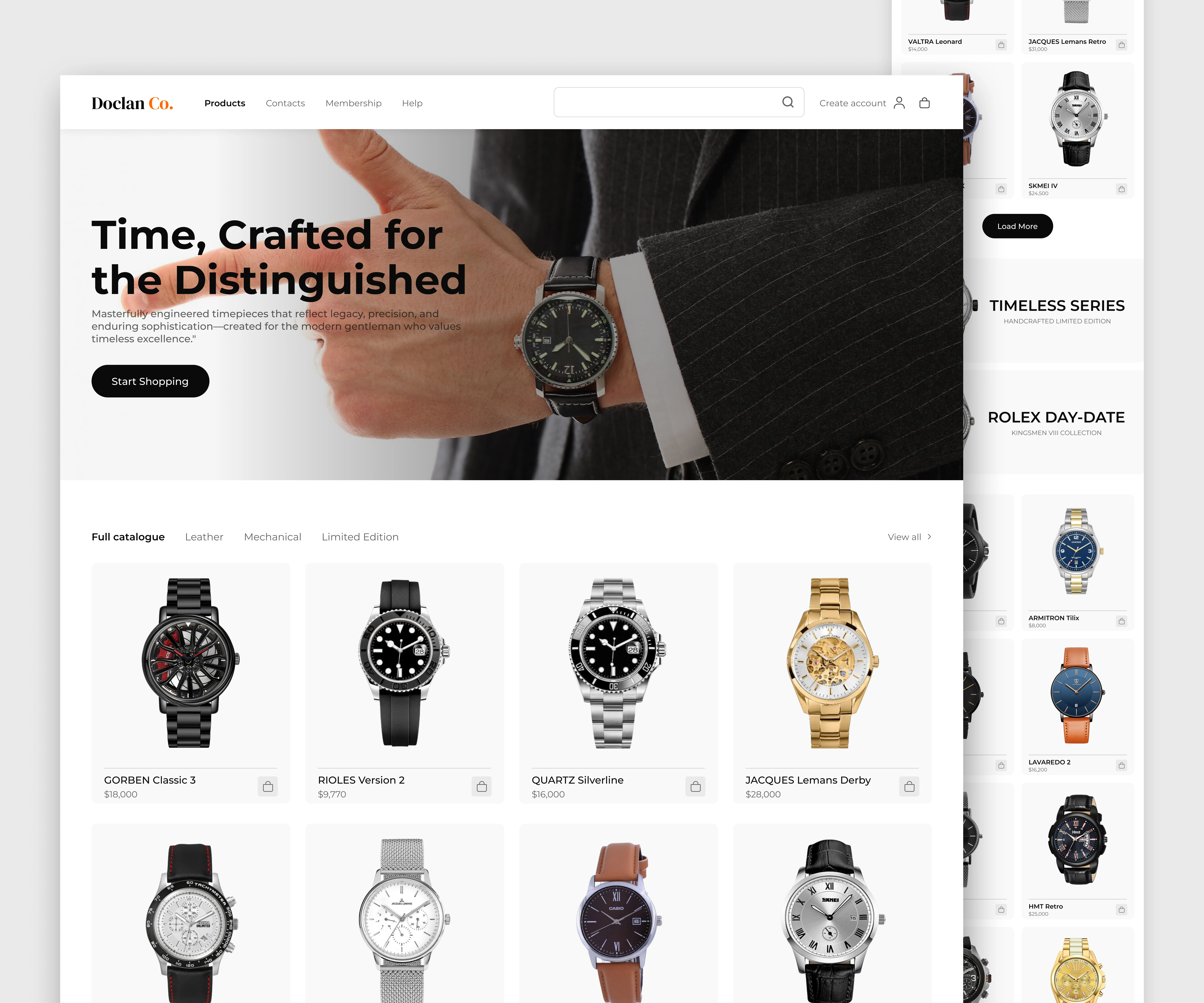 Doclan Collection website: Designed for a luxury watch shop catering to exclusive men