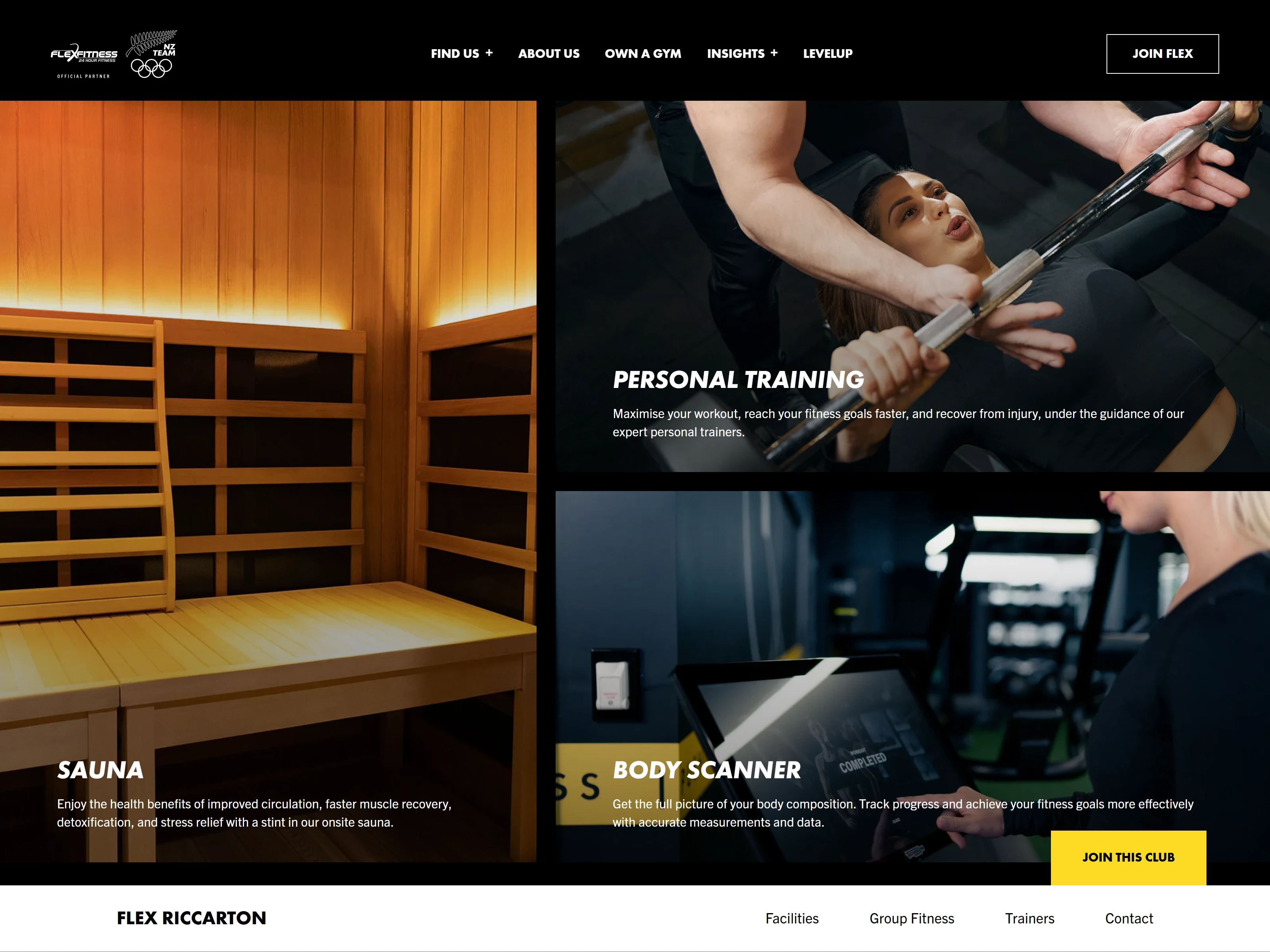 Gym Template Page showing Amenities section
