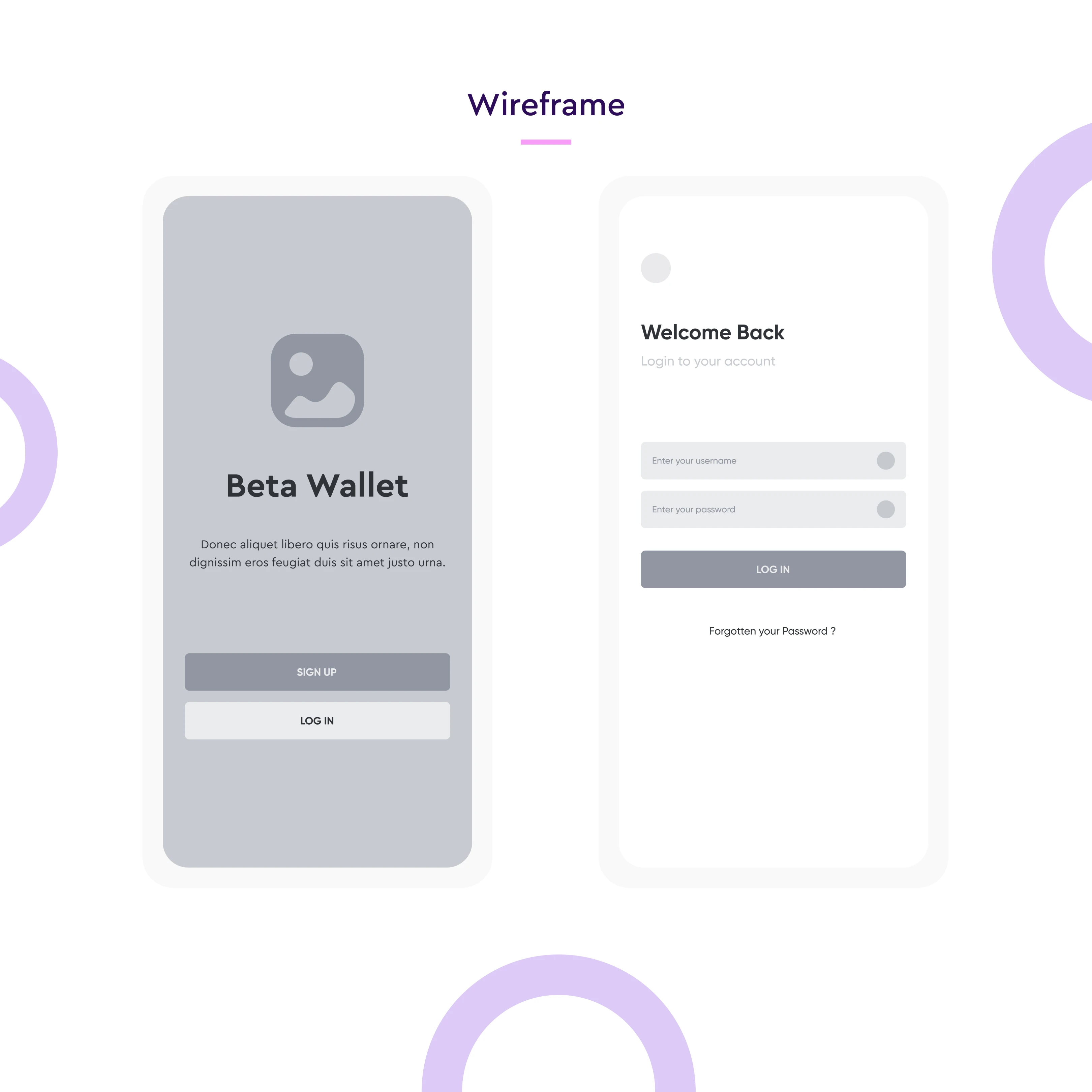 Wireframe - Welcome and Login Screen